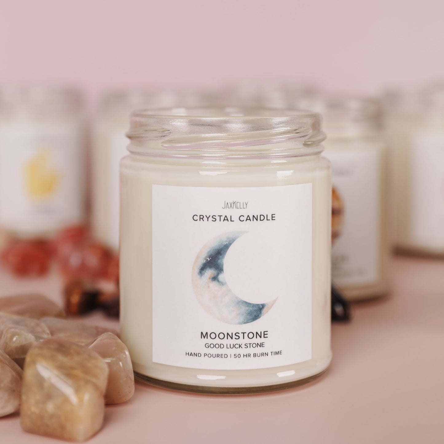 Moonstone Crystal Candle - Brings Good Luck