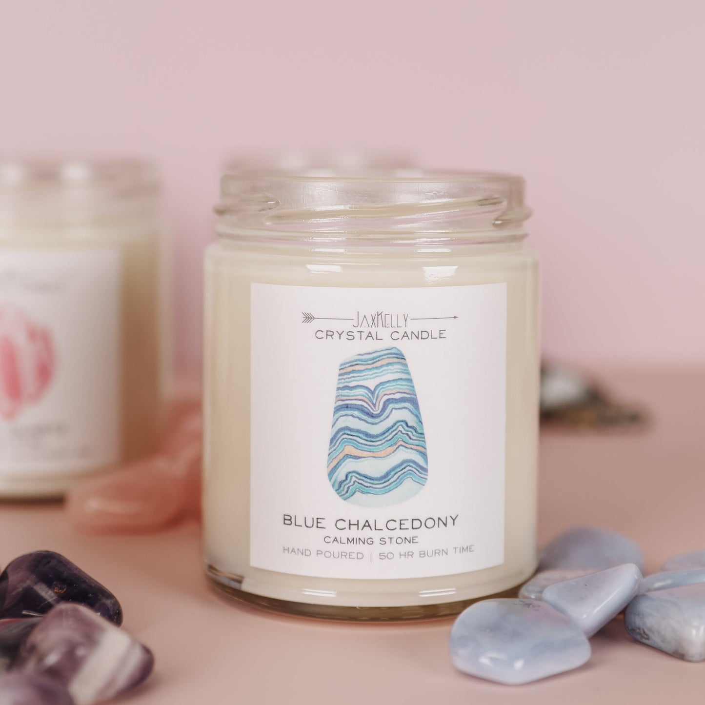 Blue Chalcedony Crystal Candle - Calming