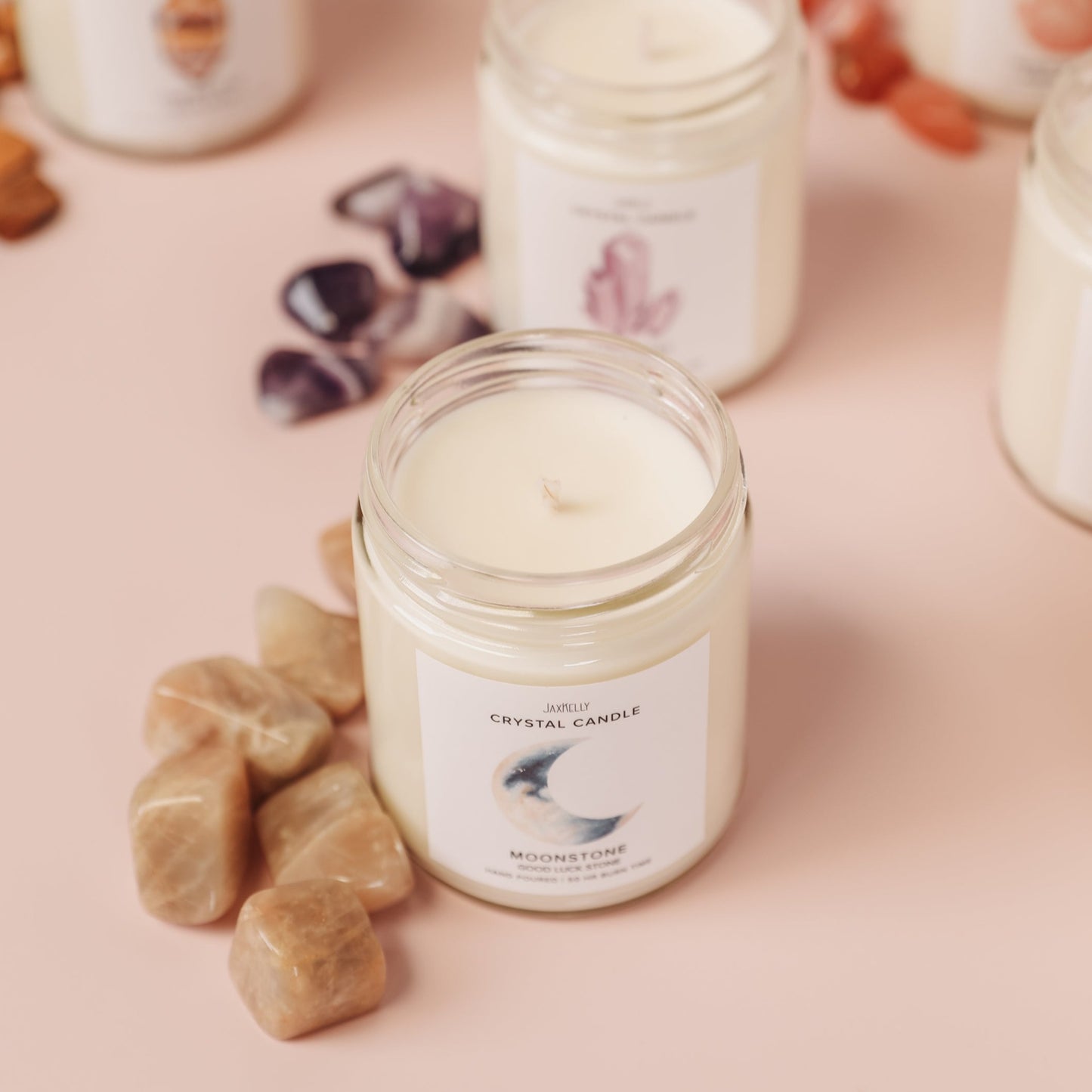 Moonstone Crystal Candle - Brings Good Luck