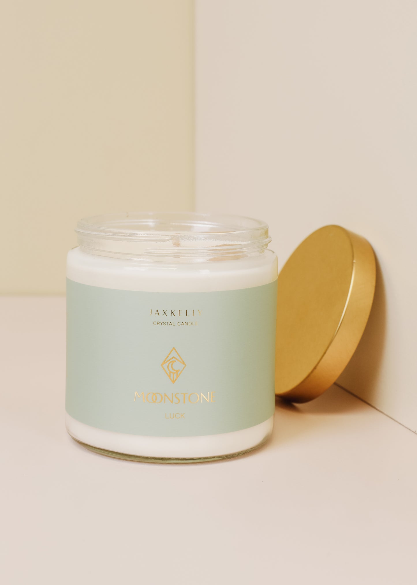 16oz Clear Crystal Candle - Moonstone - Good Luck
