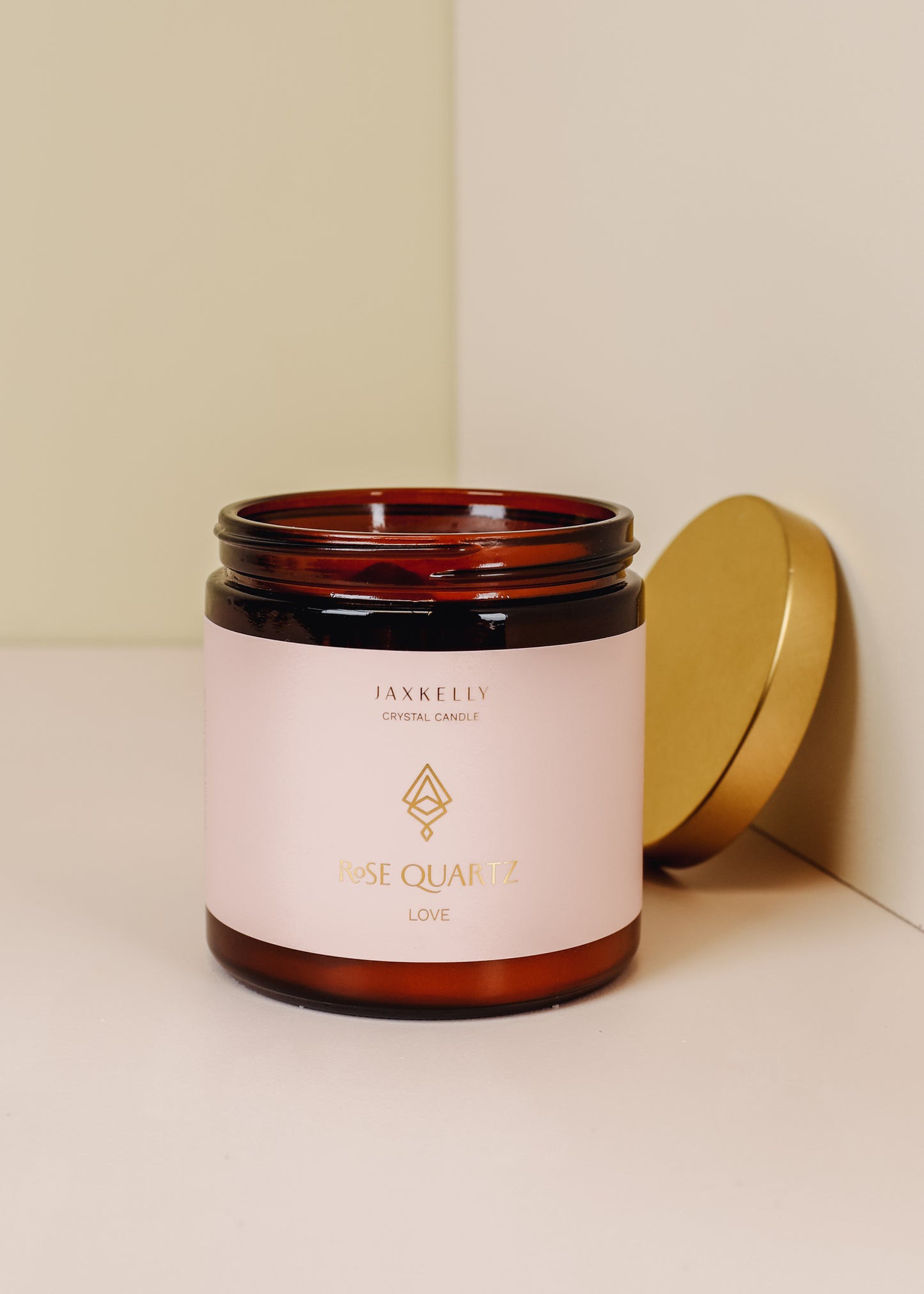 16oz Amber Crystal Candle - Rose Quartz - Love