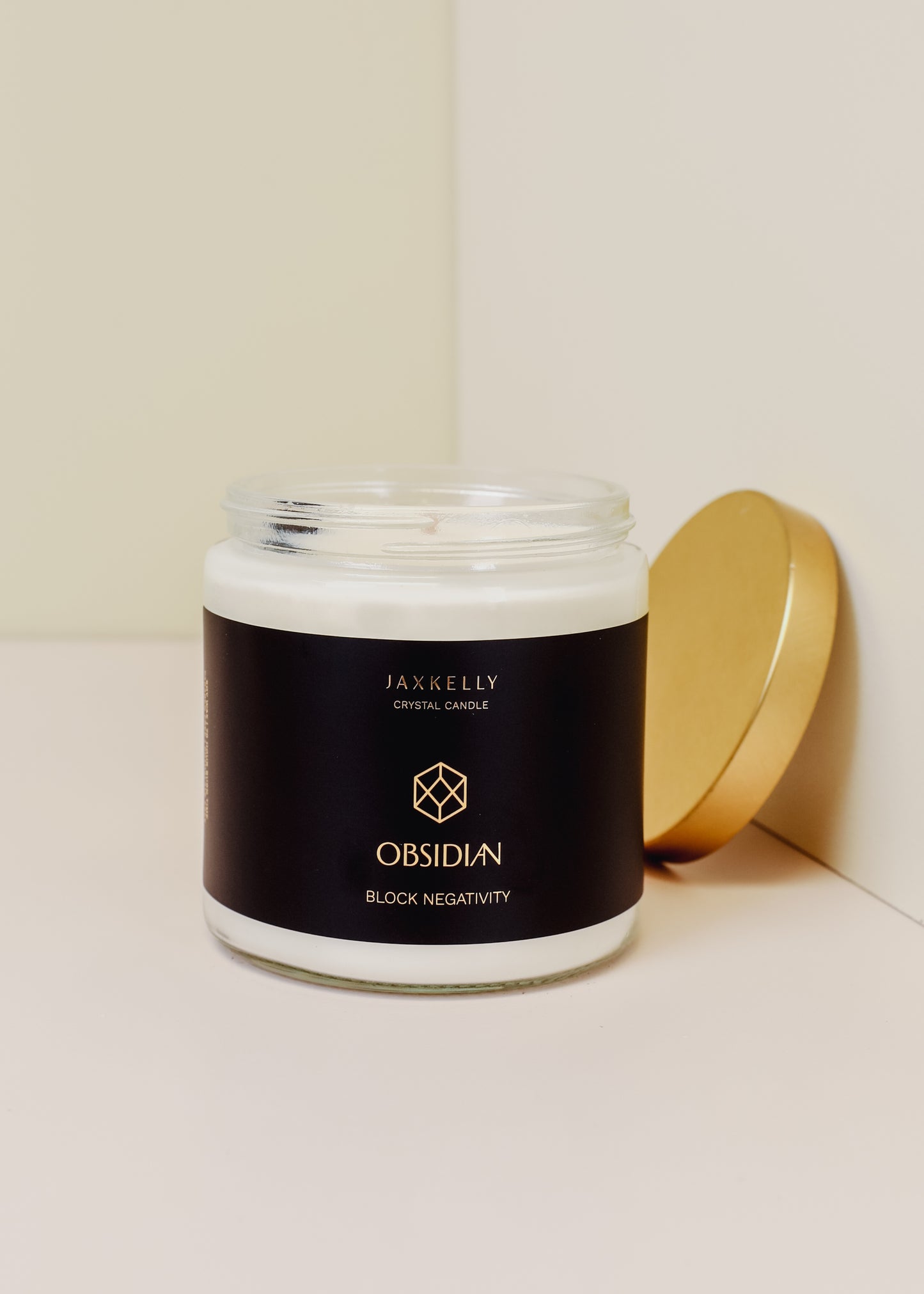 16oz Clear Crystal Candle - Obsidian - Block Negativity