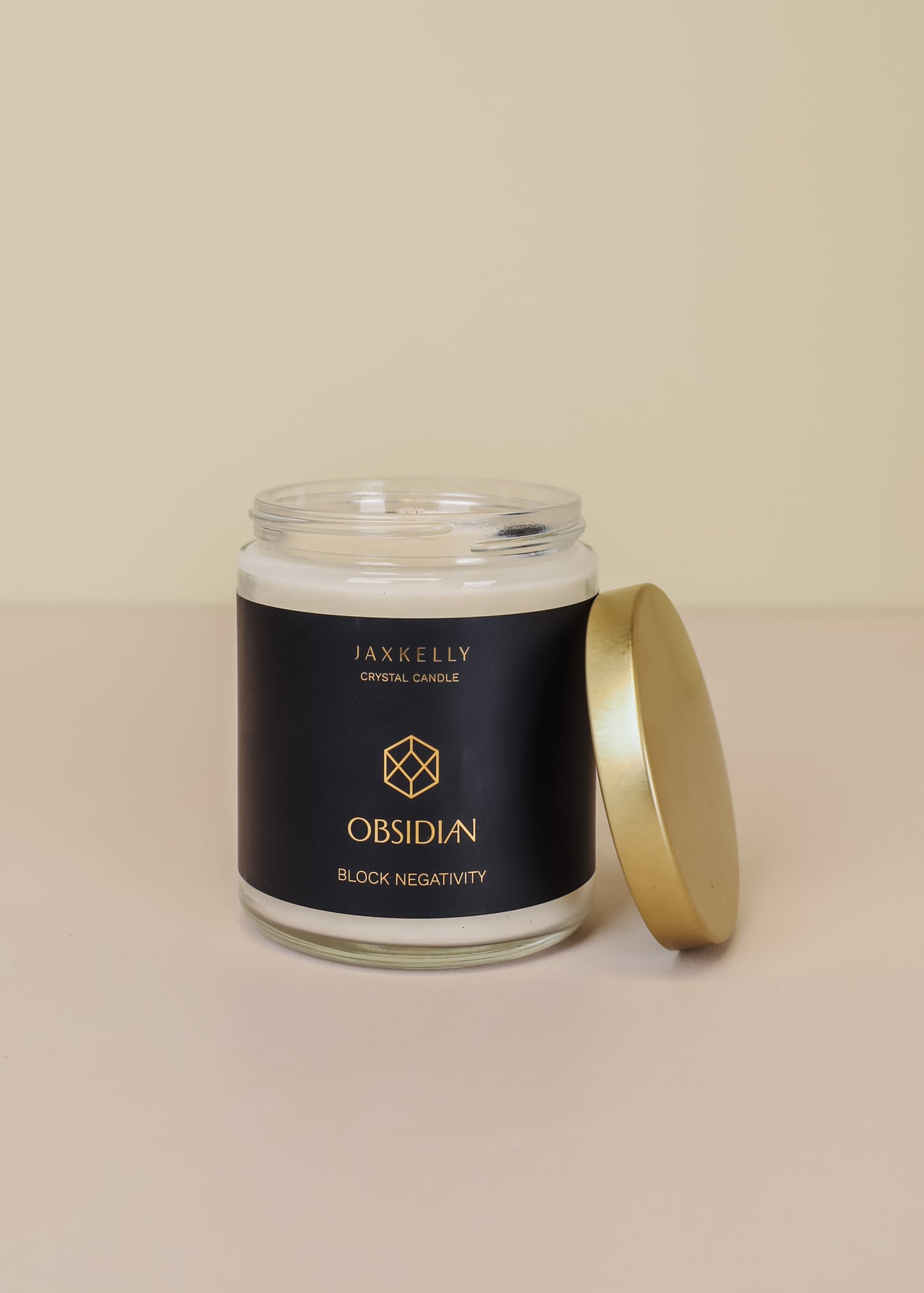 9oz Clear Crystal Candle - Obsidian - Block Negativity