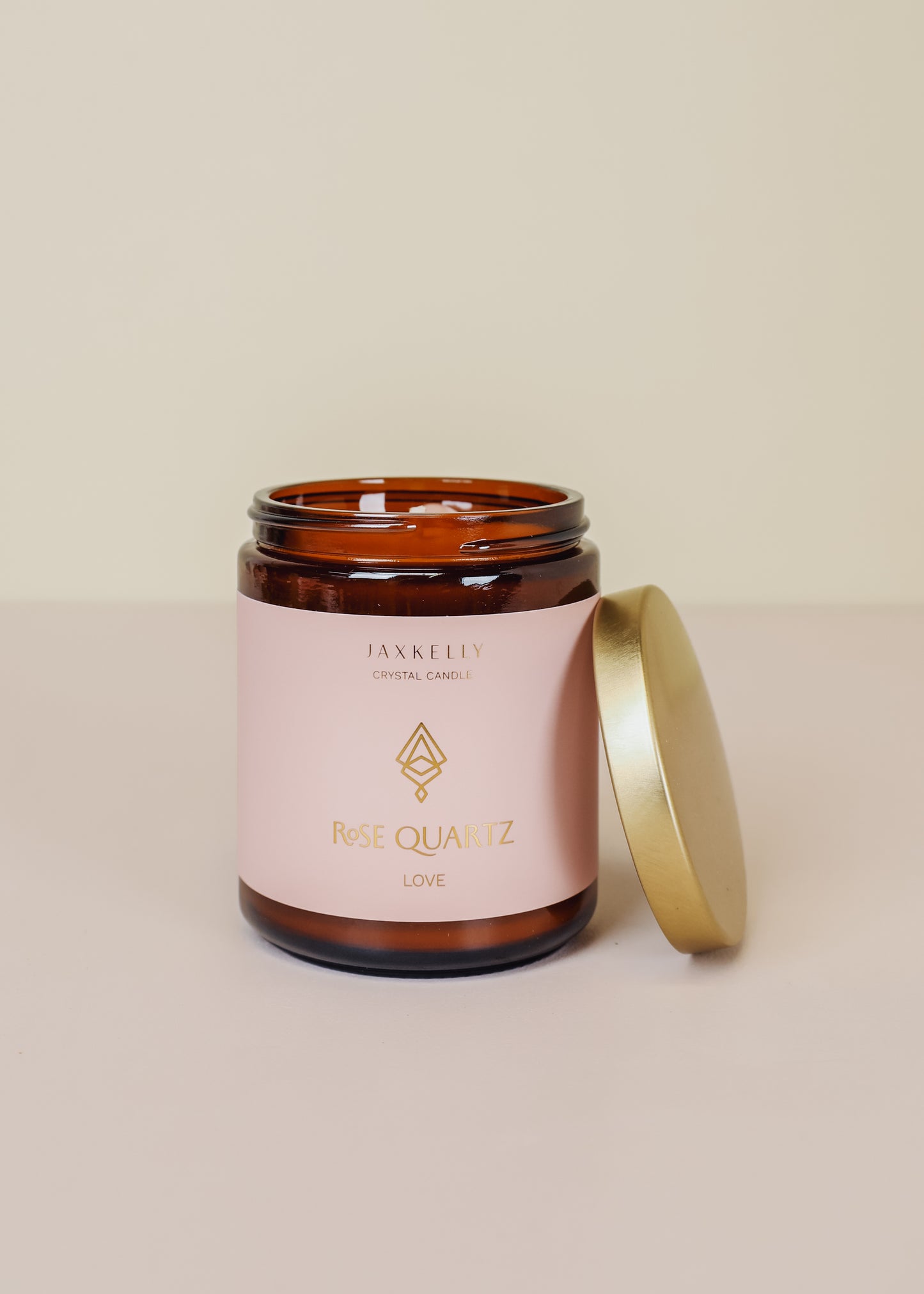 9oz Amber Crystal Candle - Rose Quartz - Love
