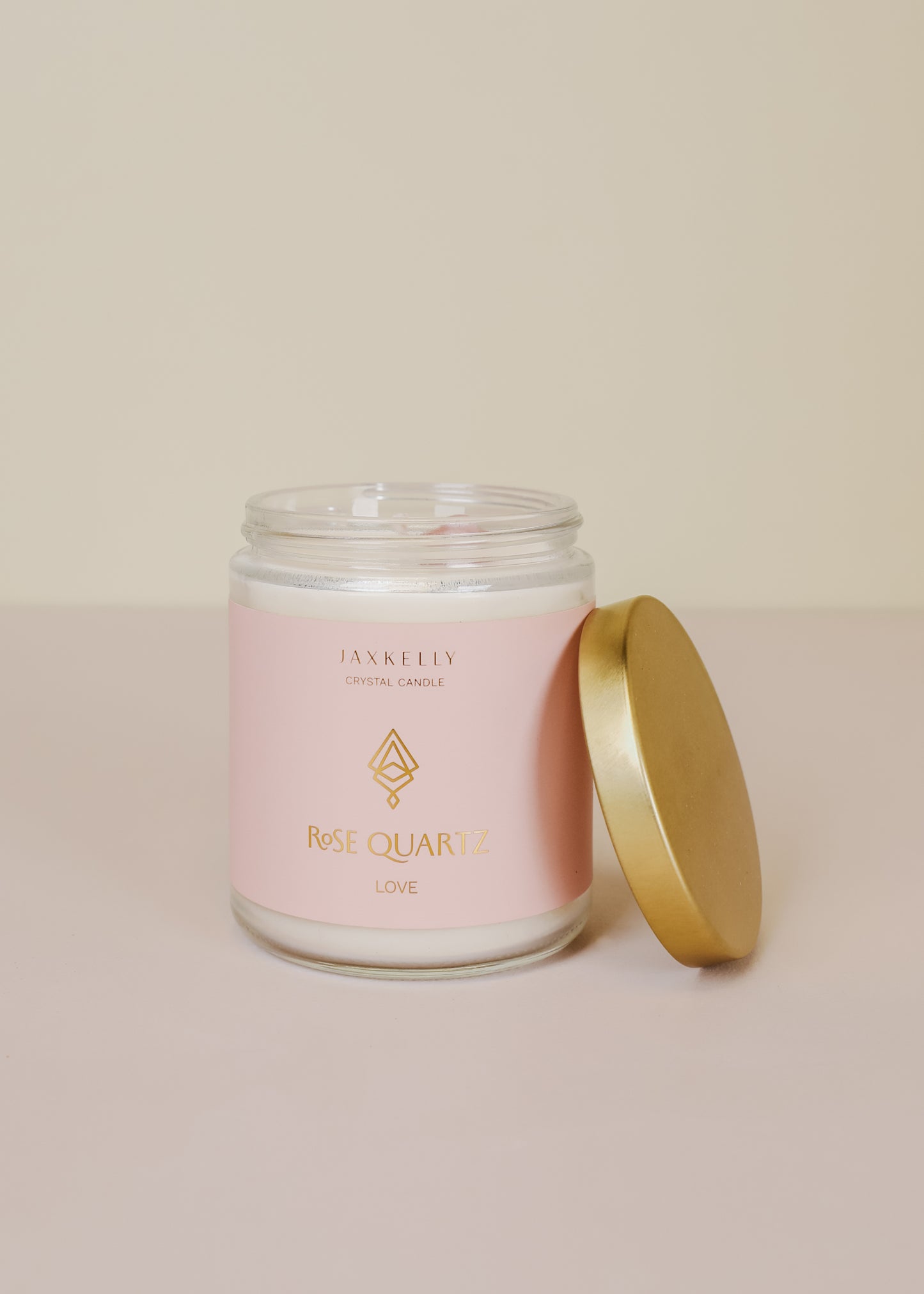 9oz Clear Crystal Candle - Rose Quartz - Love
