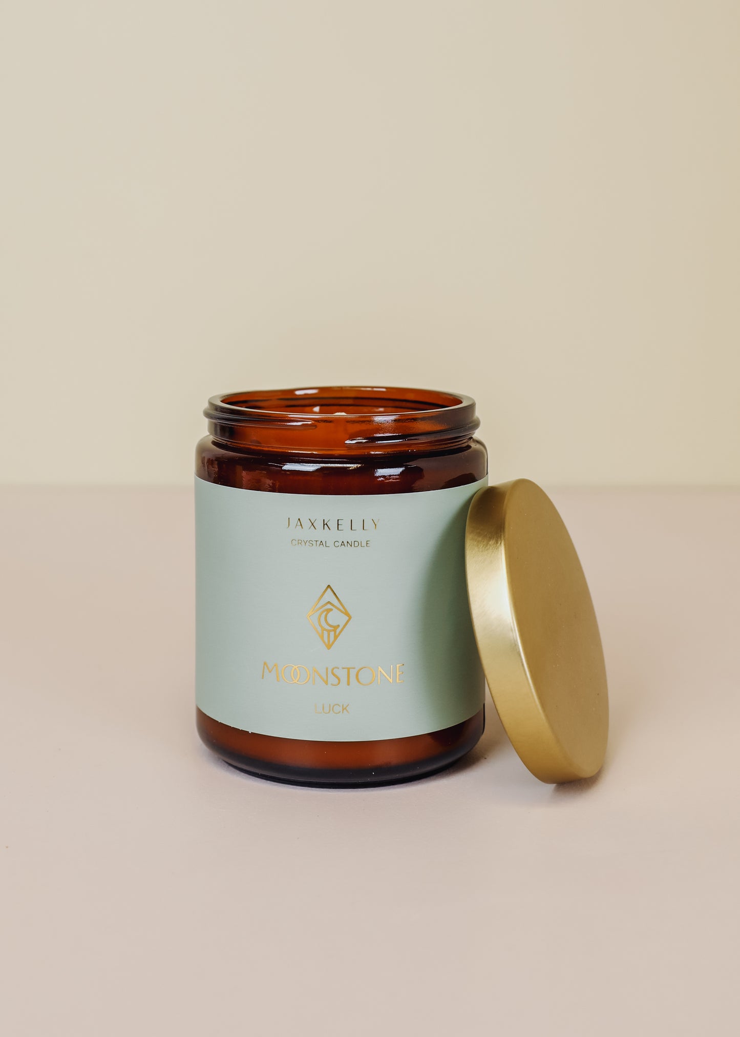 9oz Amber Crystal Candle - Moonstone Good Luck