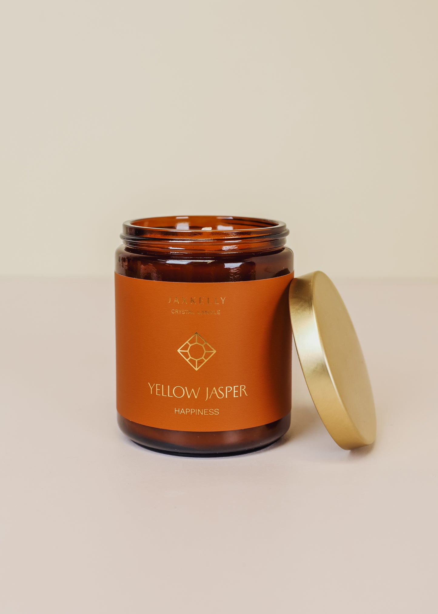 9oz Amber Crystal Candle - Yellow Jasper - Happiness