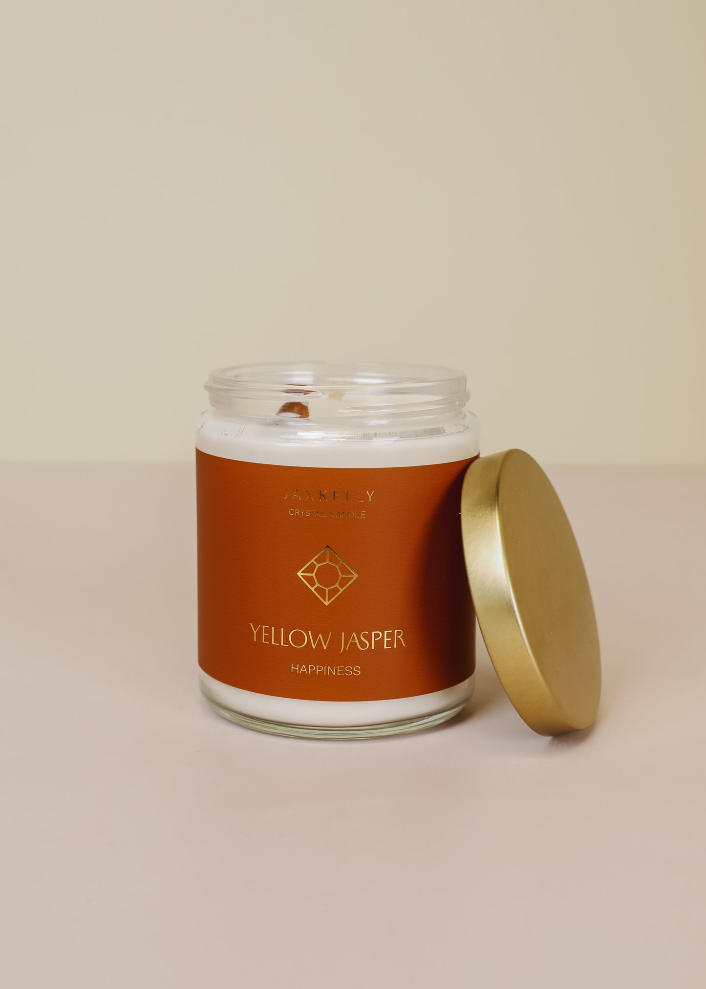 9oz Clear Crystal Candle - Yellow Jasper - Happiness