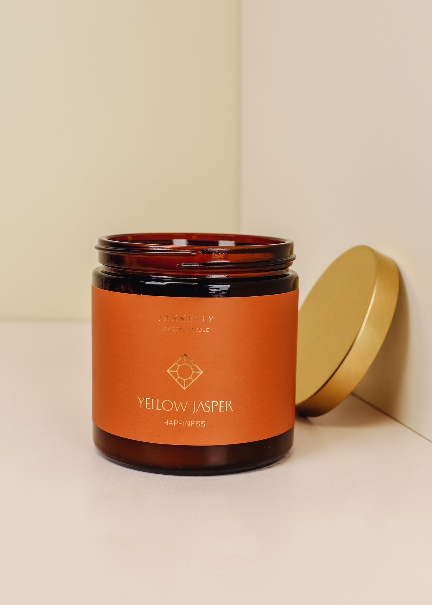 16oz Amber Crystal Candle - Yellow Jasper - Happiness