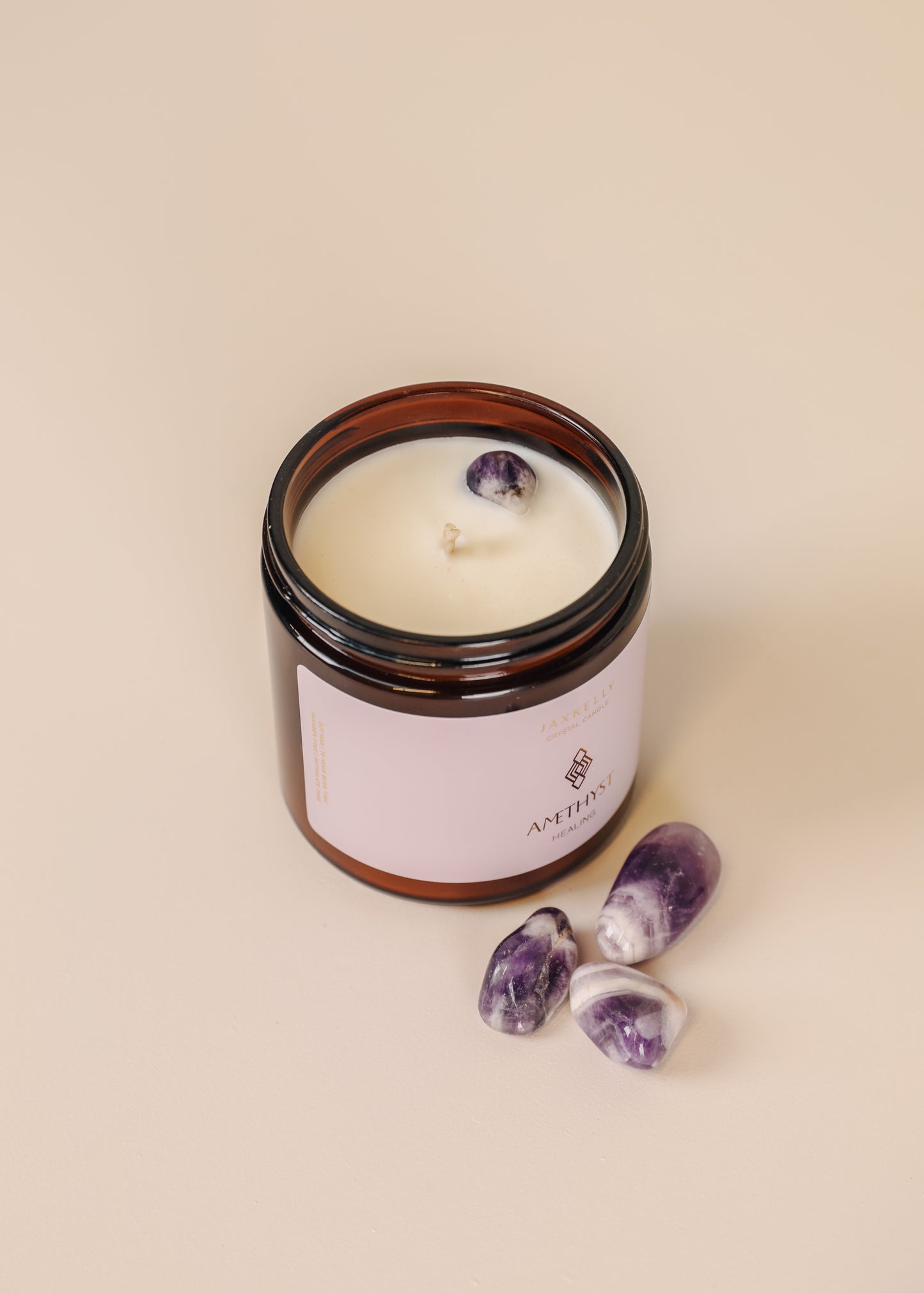 16oz Amber Crystal Candle - Amethyst - Healing