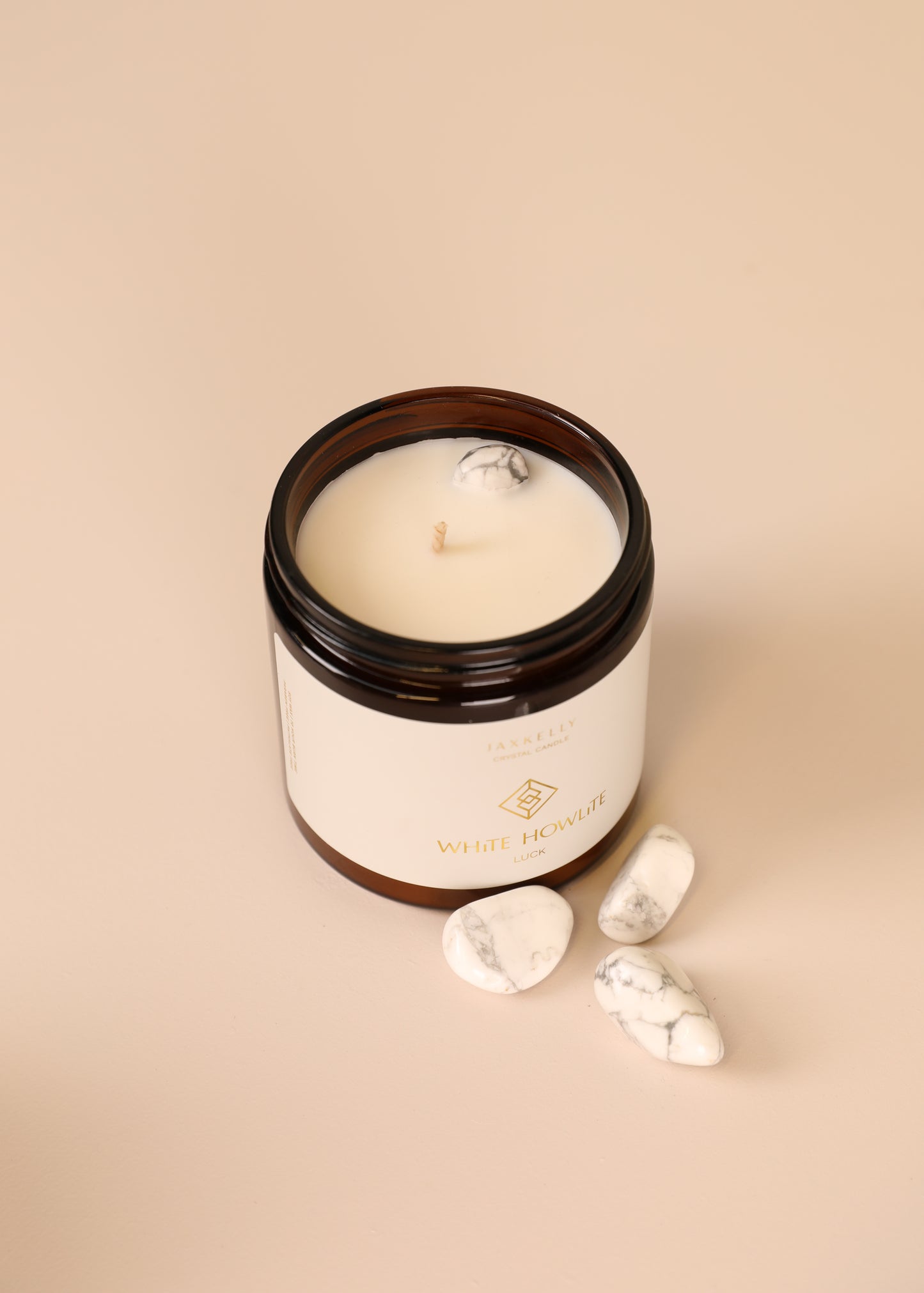 4oz Amber Crystal Candle - White Howlite  - Mindfulness