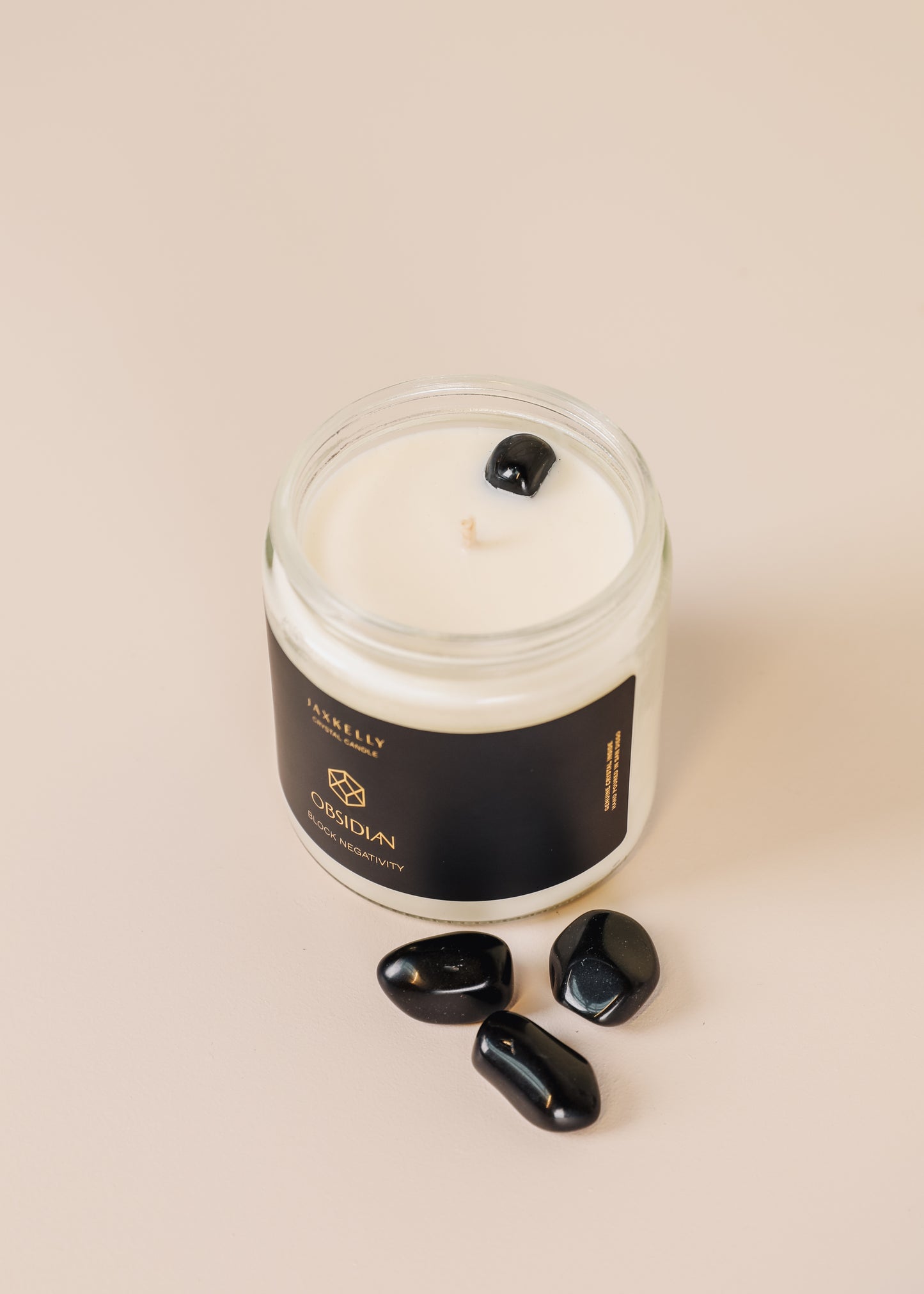 16oz Clear Crystal Candle - Obsidian - Block Negativity