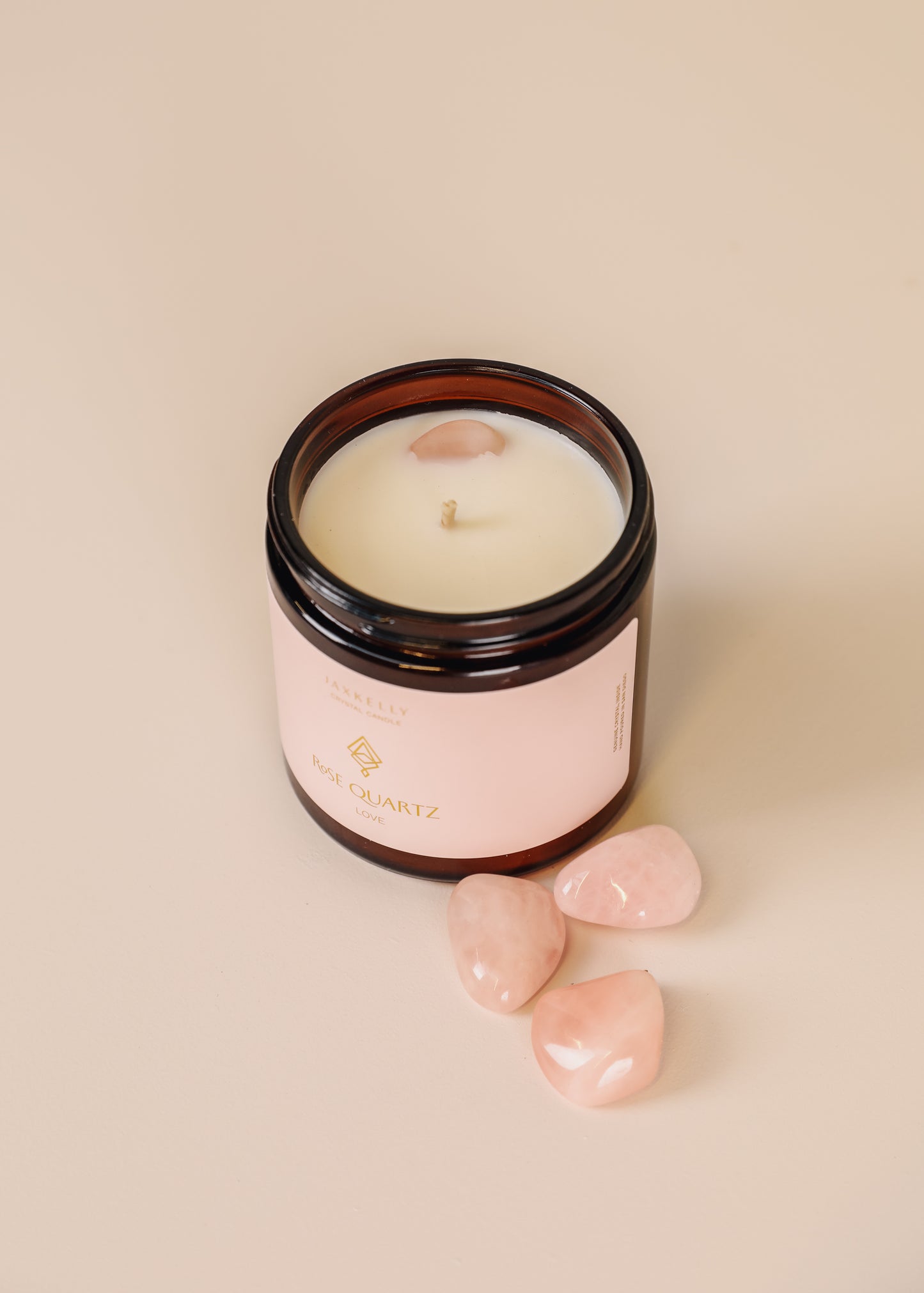4oz Amber Crystal Candle - Rose Quartz - Love