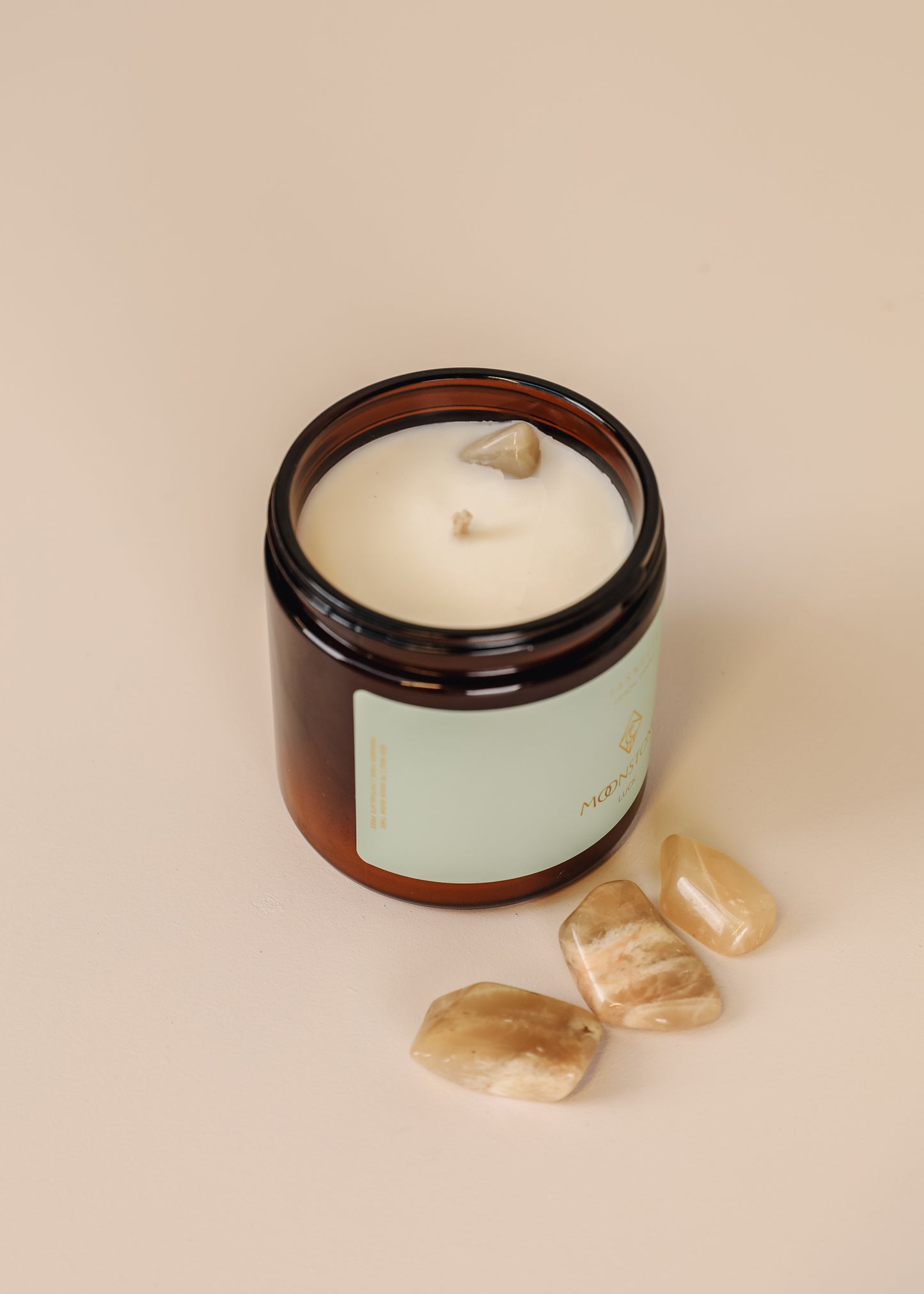 4oz Amber Crystal Candle - Moonstone - Good Luck