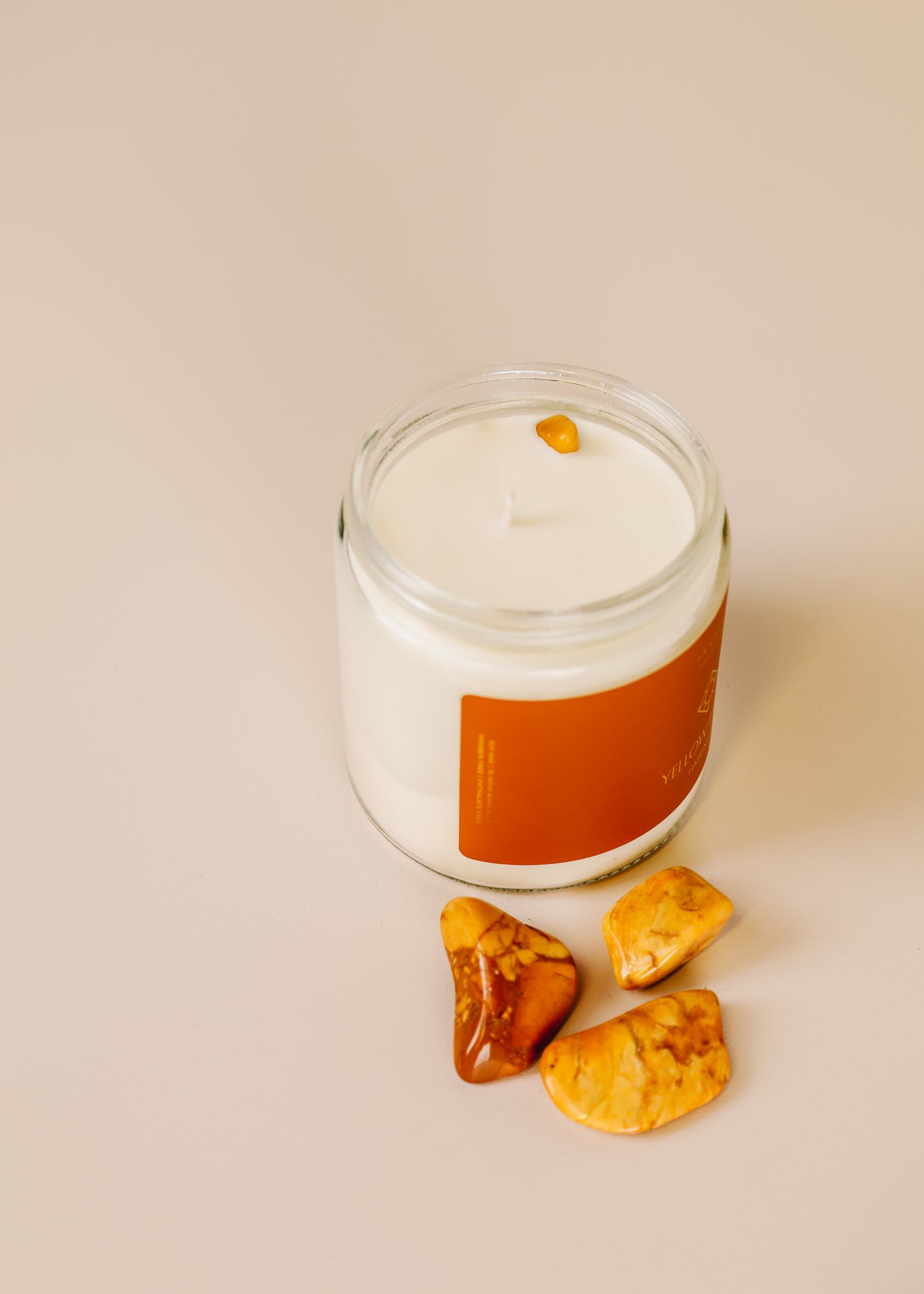 16oz Clear Crystal Candle - Yellow Jasper - Happiness