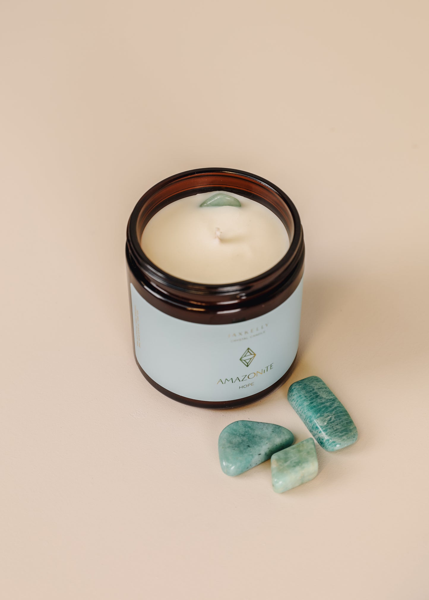 4oz Amber Crystal Candle - Amazonite - Hope