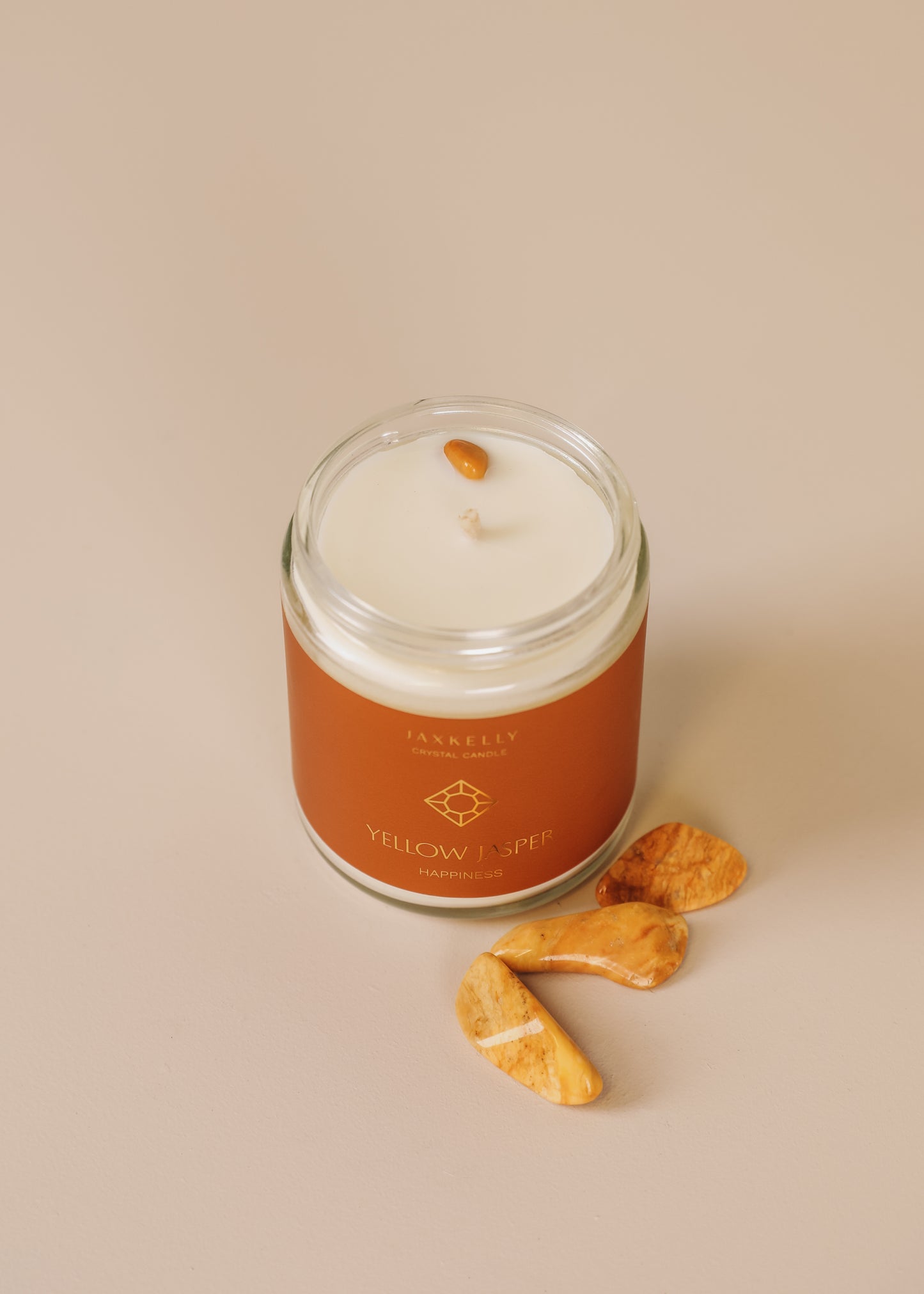 9oz Clear Crystal Candle - Yellow Jasper - Happiness