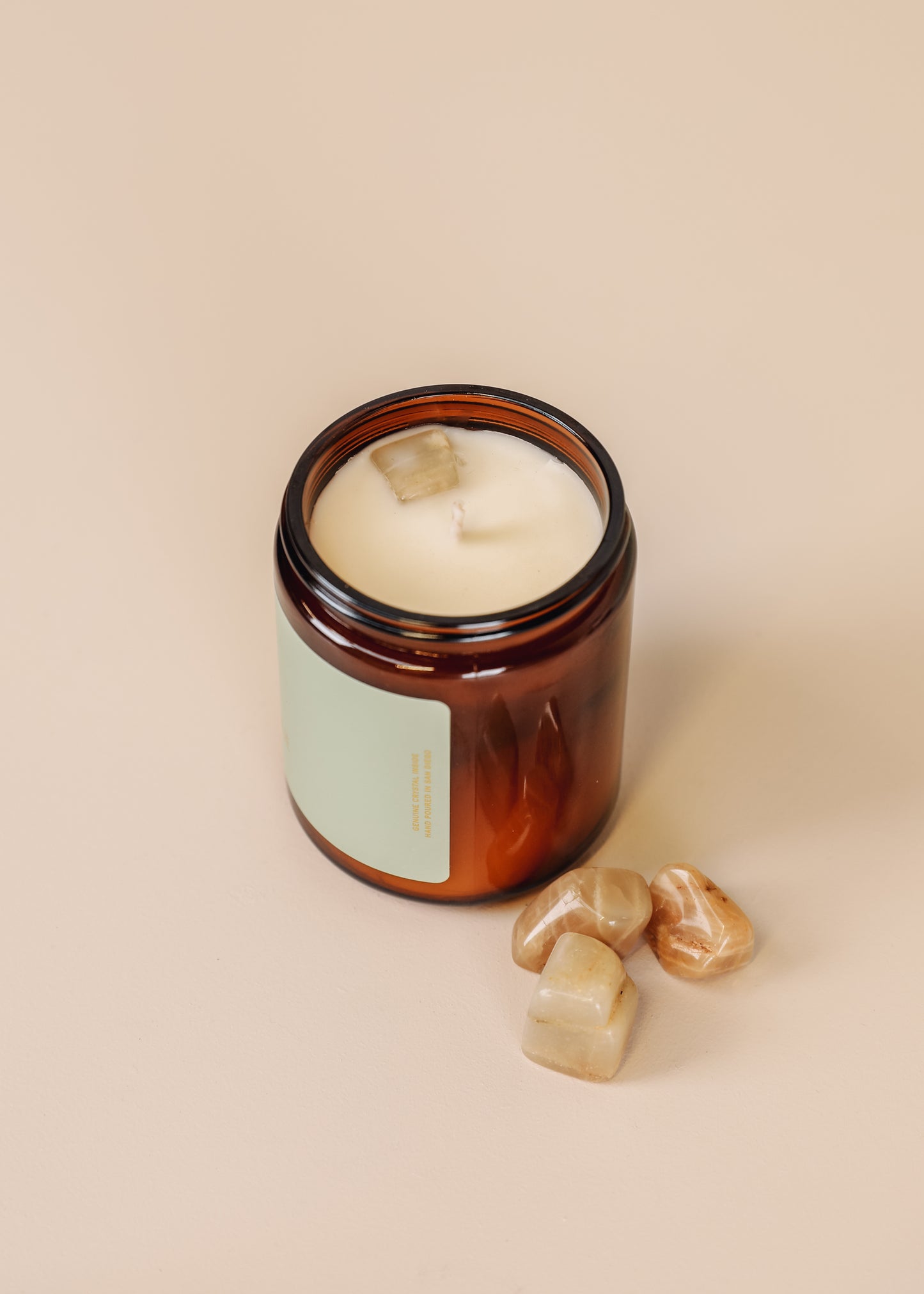 9oz Amber Crystal Candle - Moonstone Good Luck