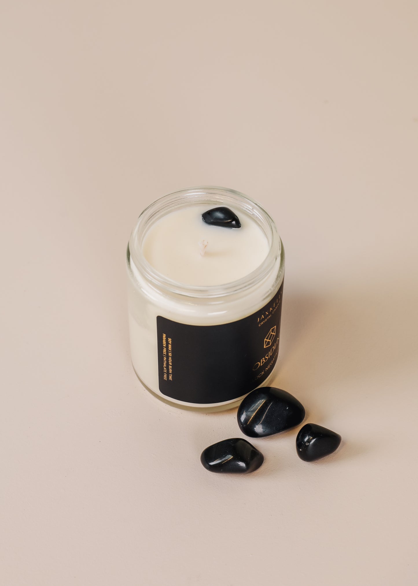 9oz Clear Crystal Candle - Obsidian - Block Negativity