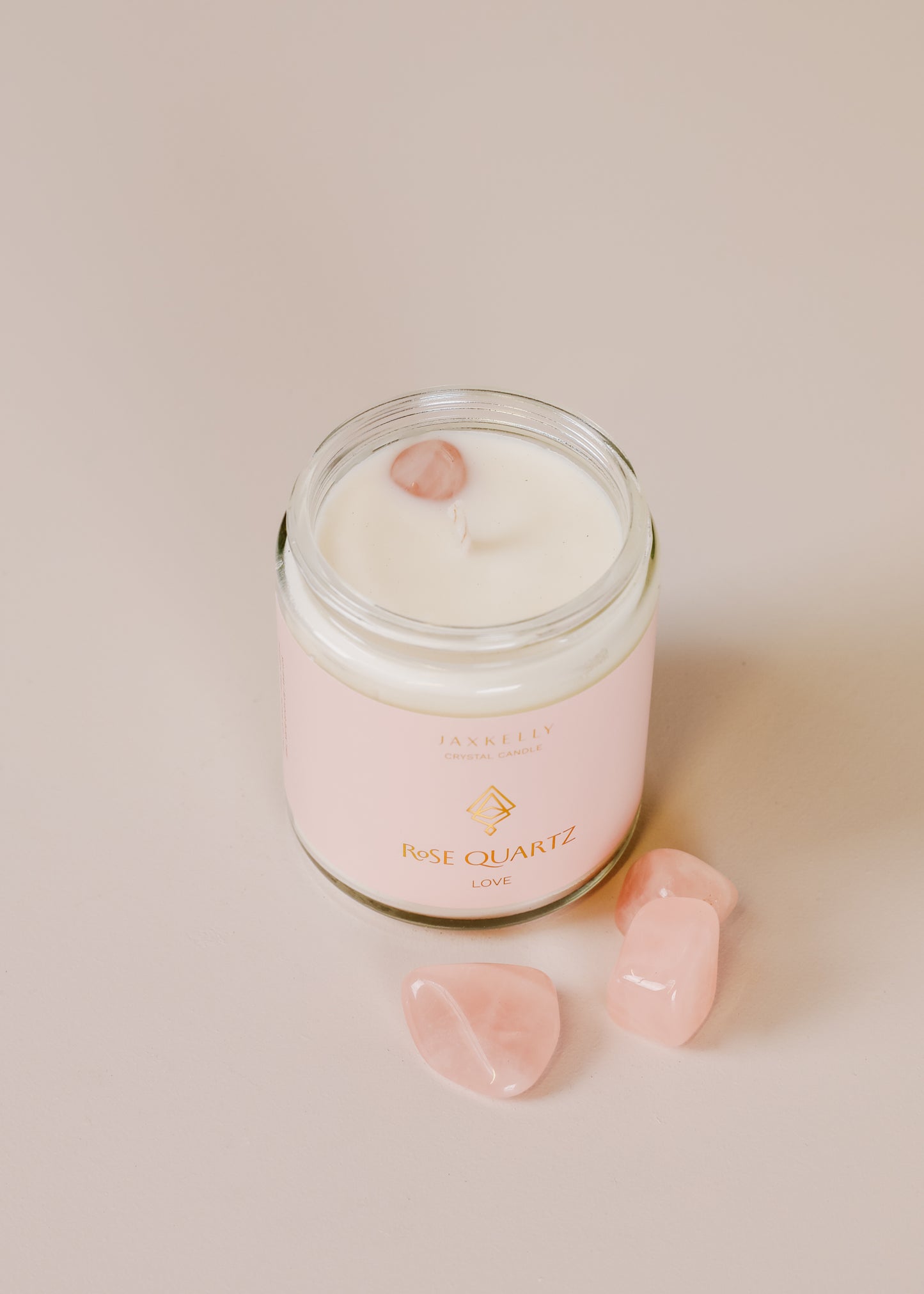 9oz Clear Crystal Candle - Rose Quartz - Love