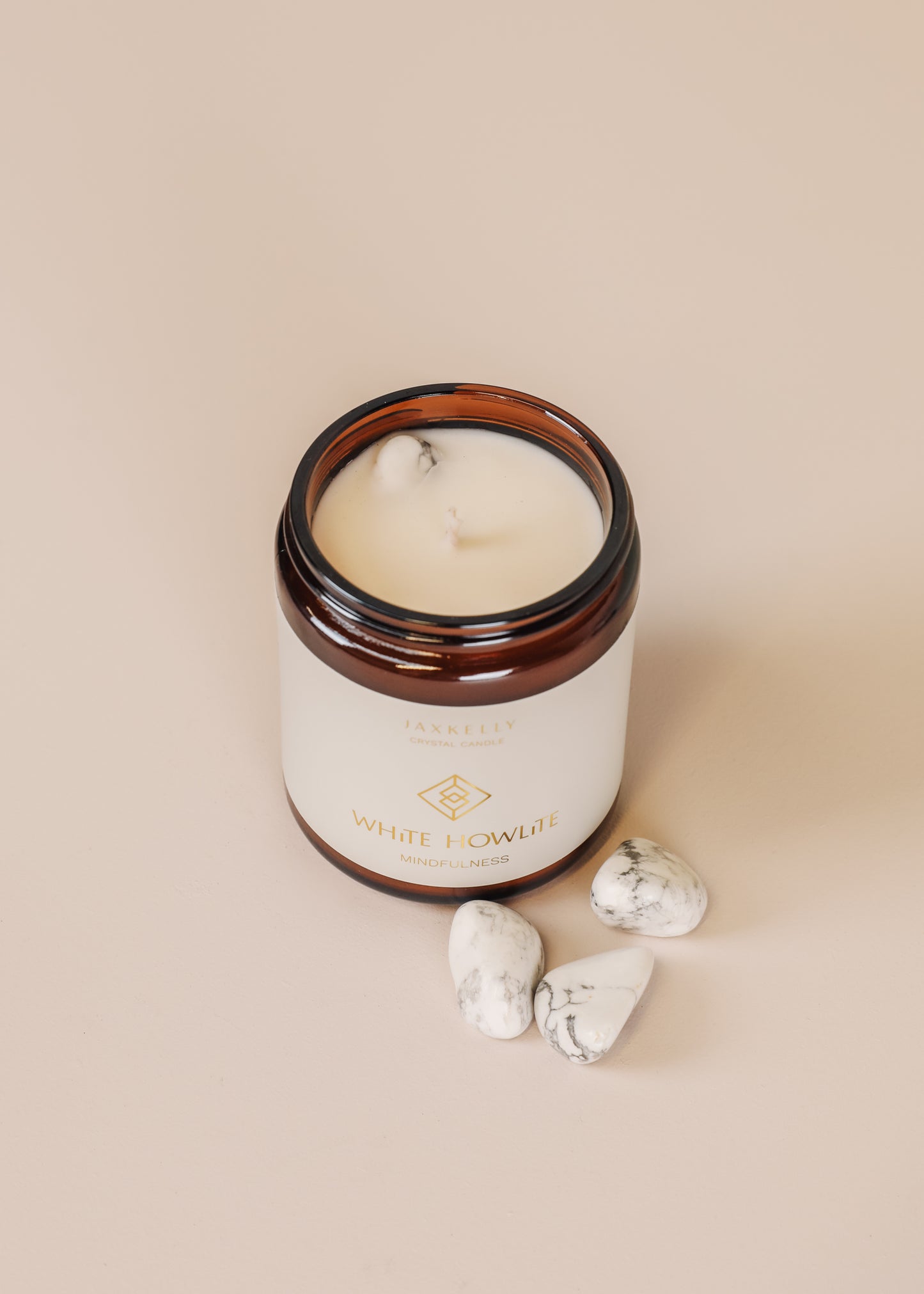 9oz Amber Crystal Candle - White Howlite - Mindfulness