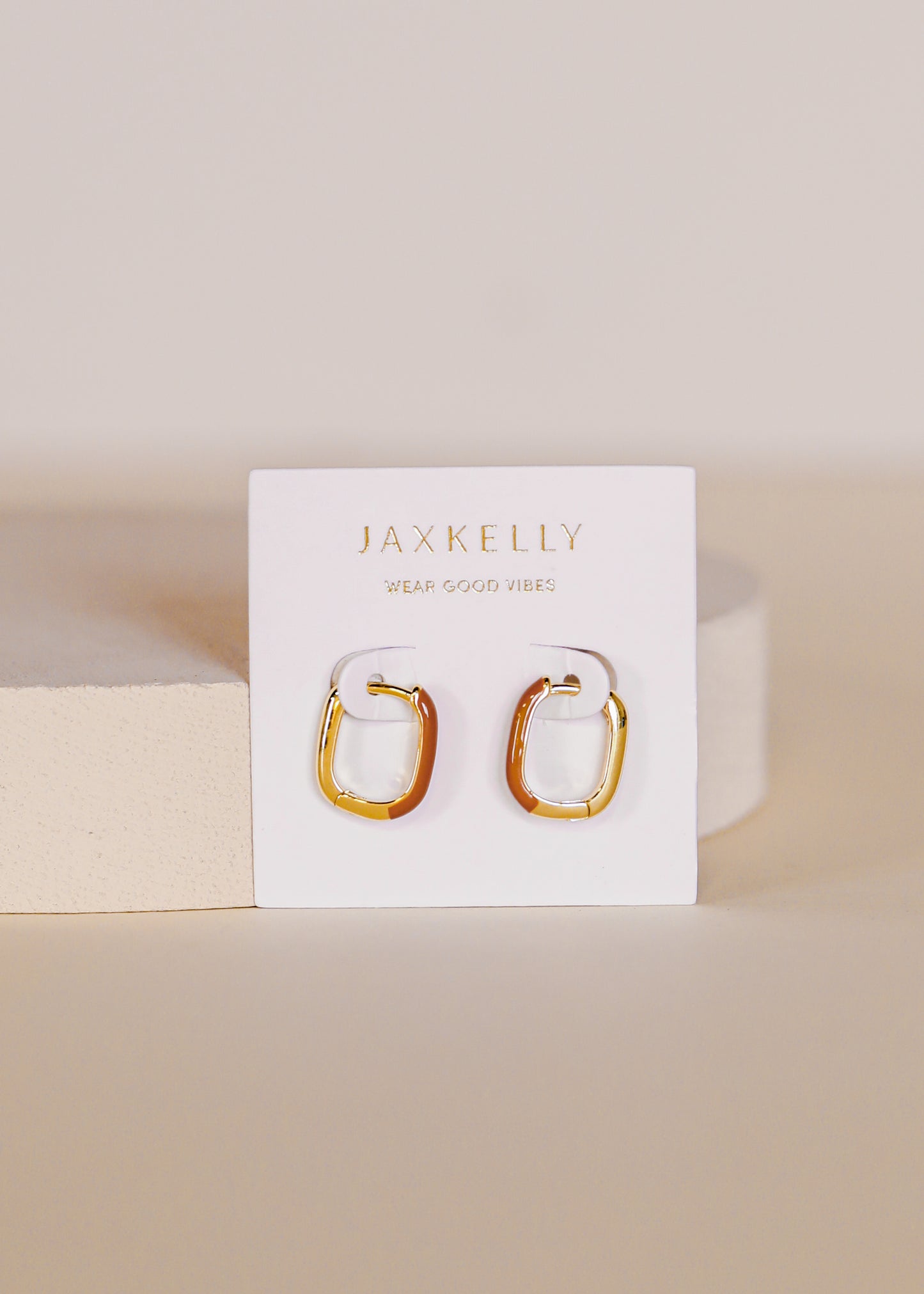 Color Dipped Rectangle Hoop Earring - Brown