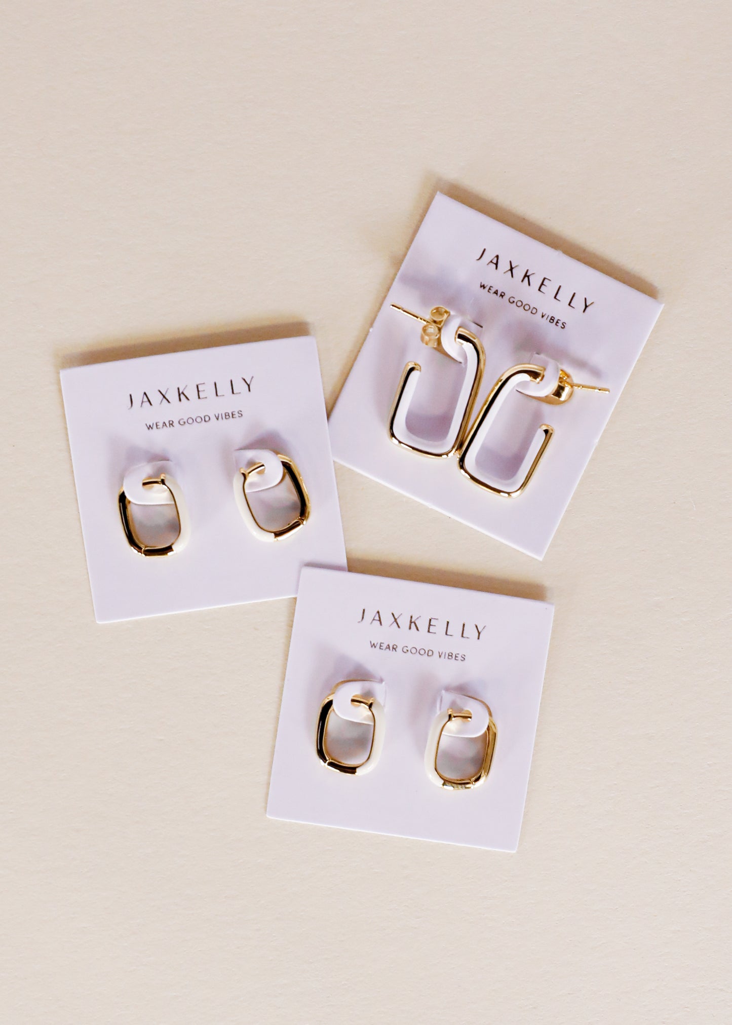 Color Dipped Rectangle Hoop Earring - Cream