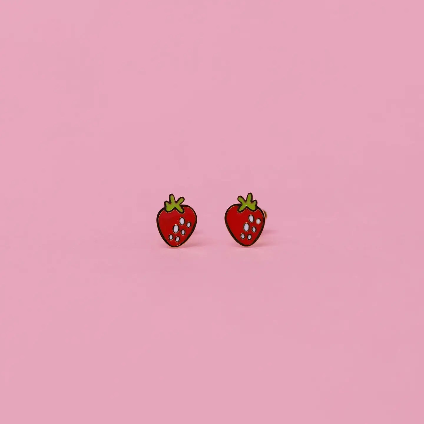 Strawberry Enamel Flat Back Kids Earrings