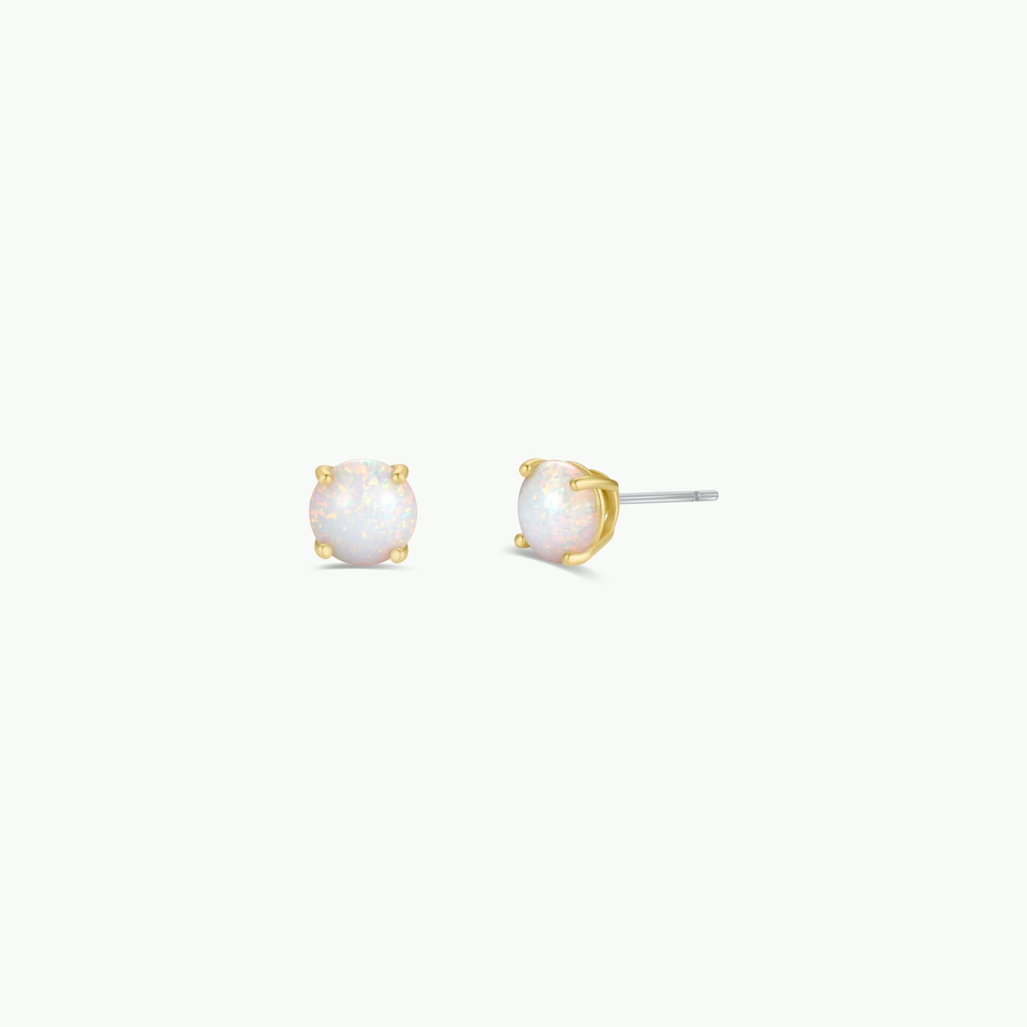 Round - White Opal Gemstone - Gold Earrings