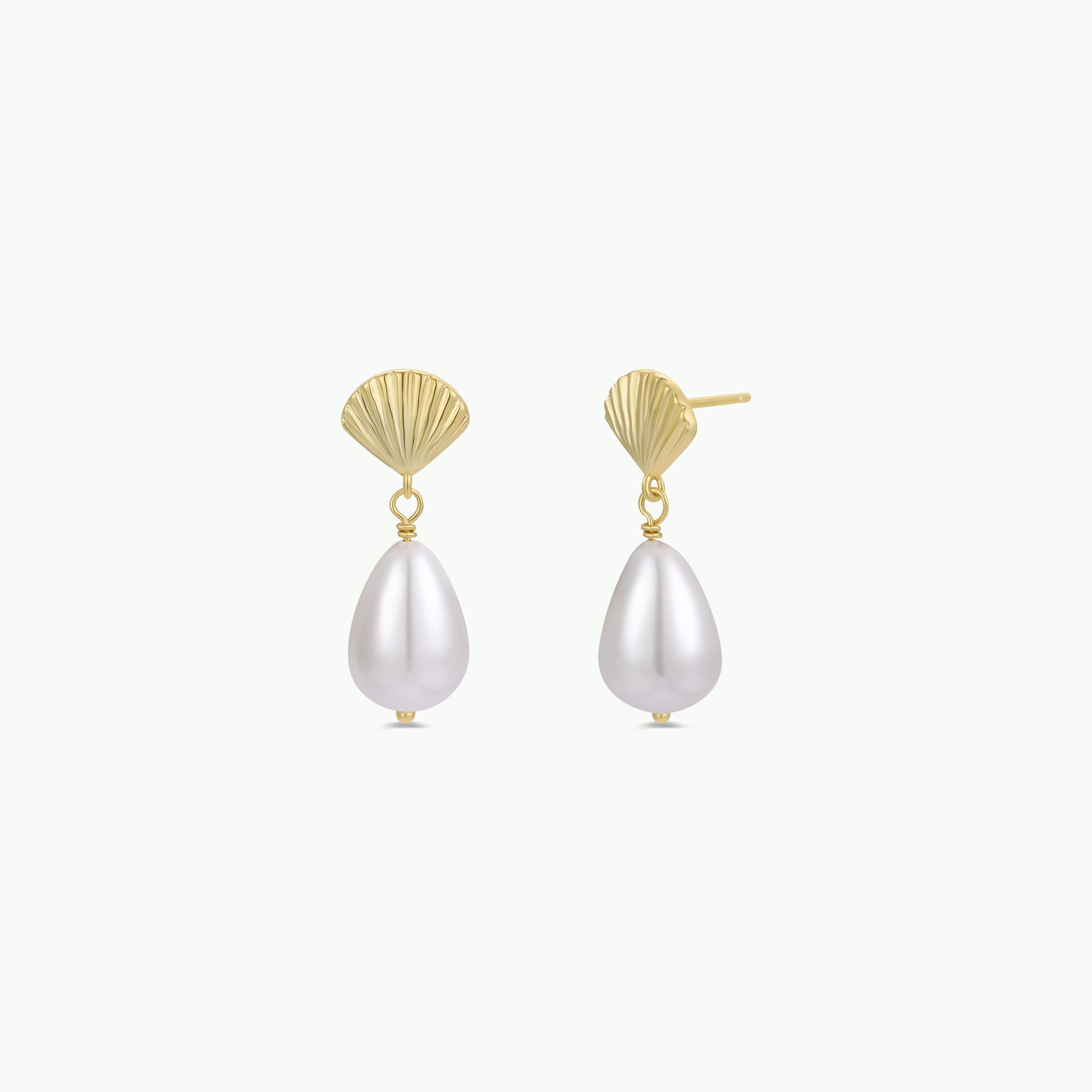 Seashell Pearl Drop Earrings | 18K Gold | JaxKelly