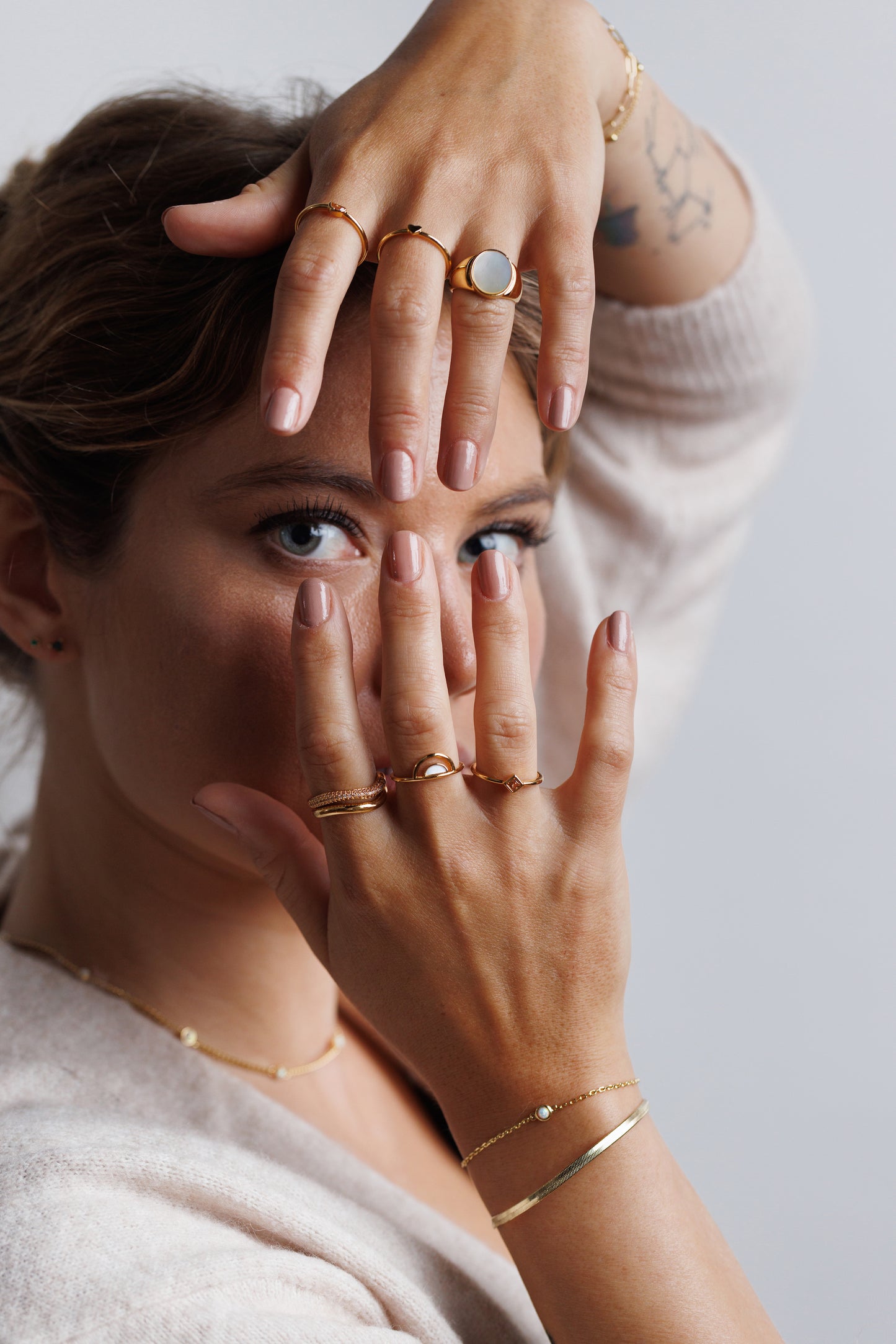 Half Moon Champagne CZ Ring