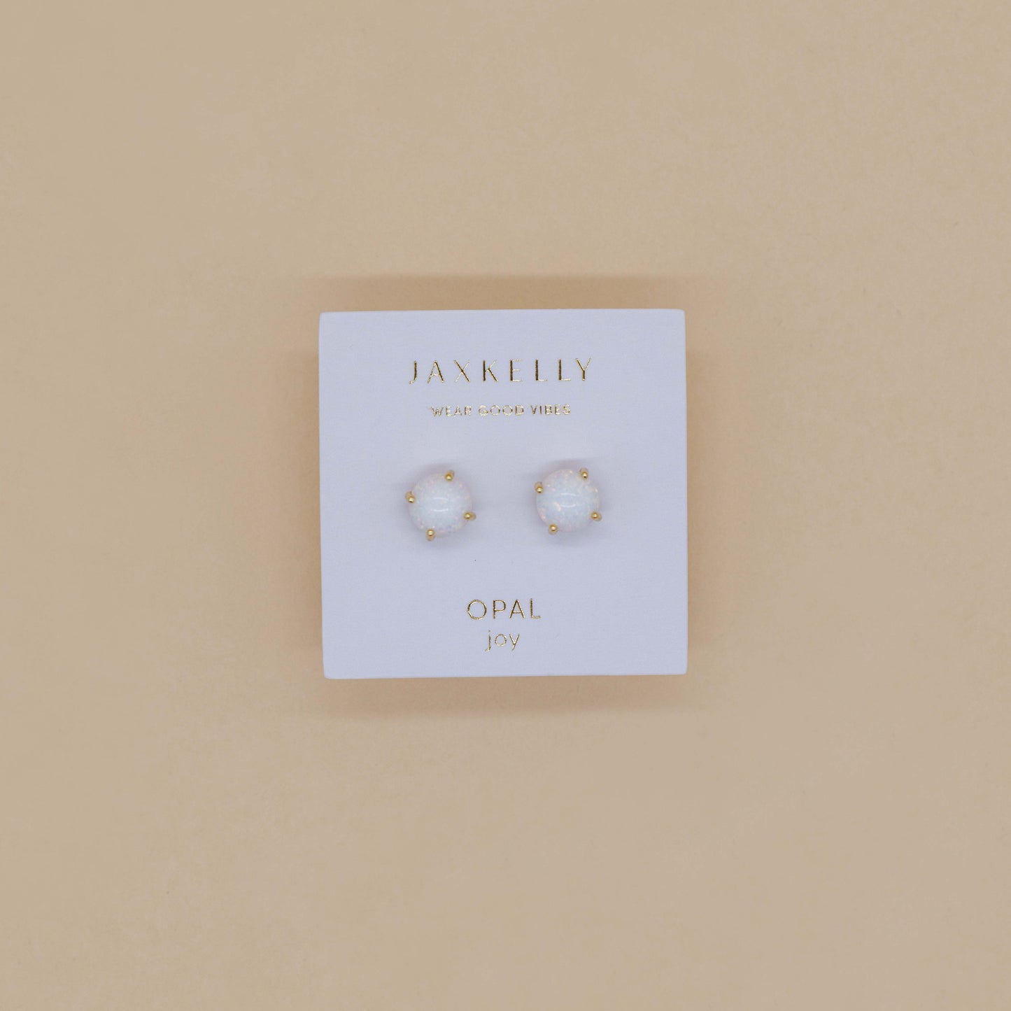 Round - White Opal Gemstone - Gold Earrings