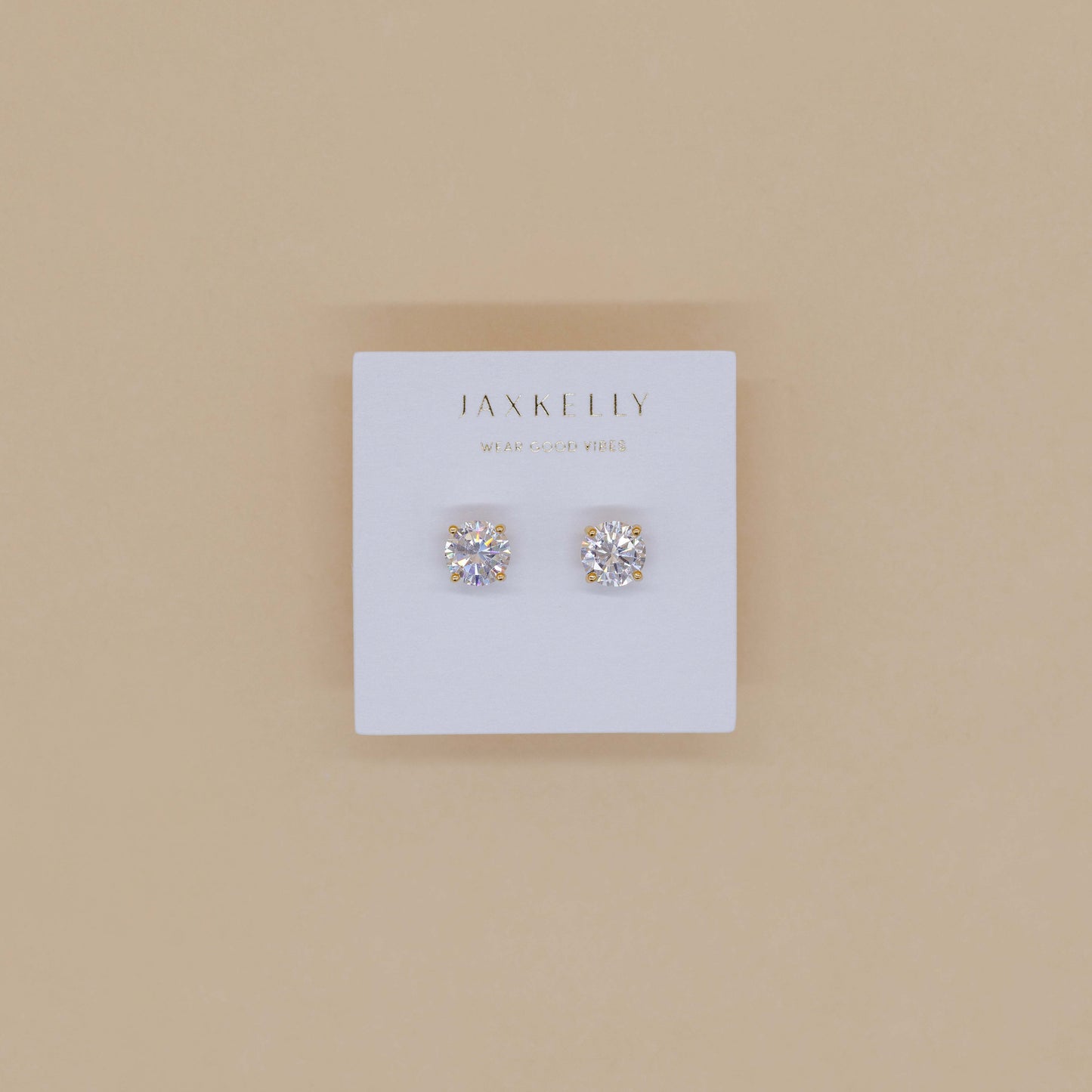 Round CZ - Clear - Gold Earrings