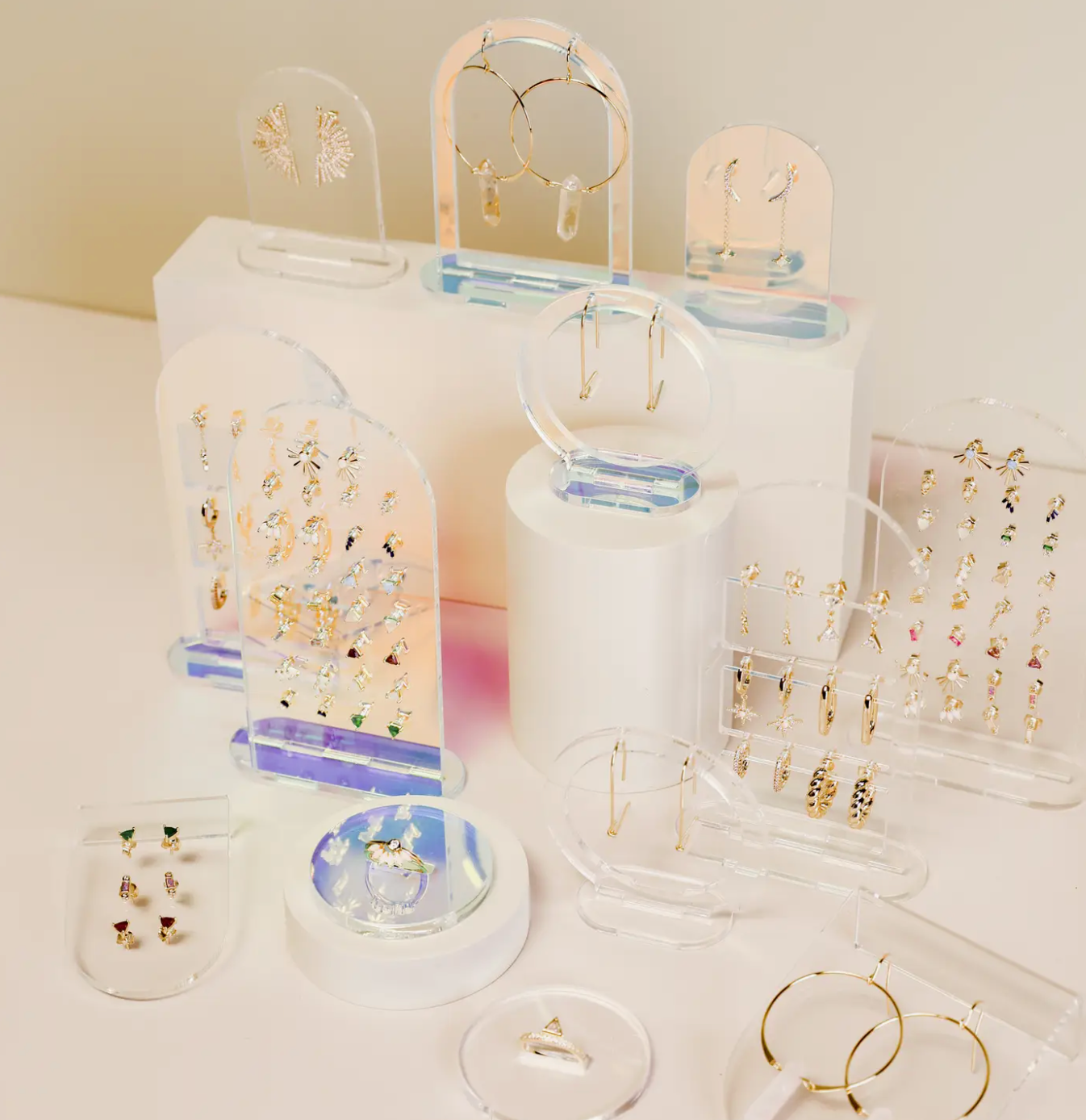 Iridescent Earring Display Stud Arch