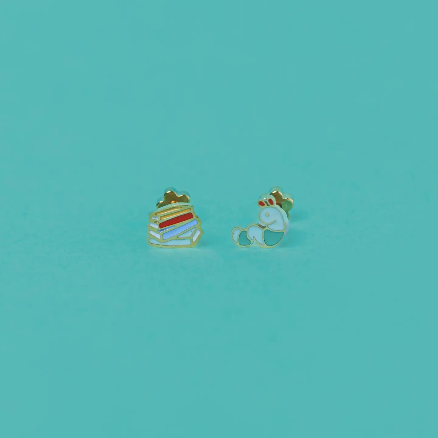 Bookworm Enamel Flat Back Kids Earrings
