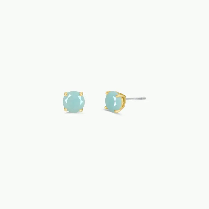 Round - Amazonite Gemstone - Gold Earrings