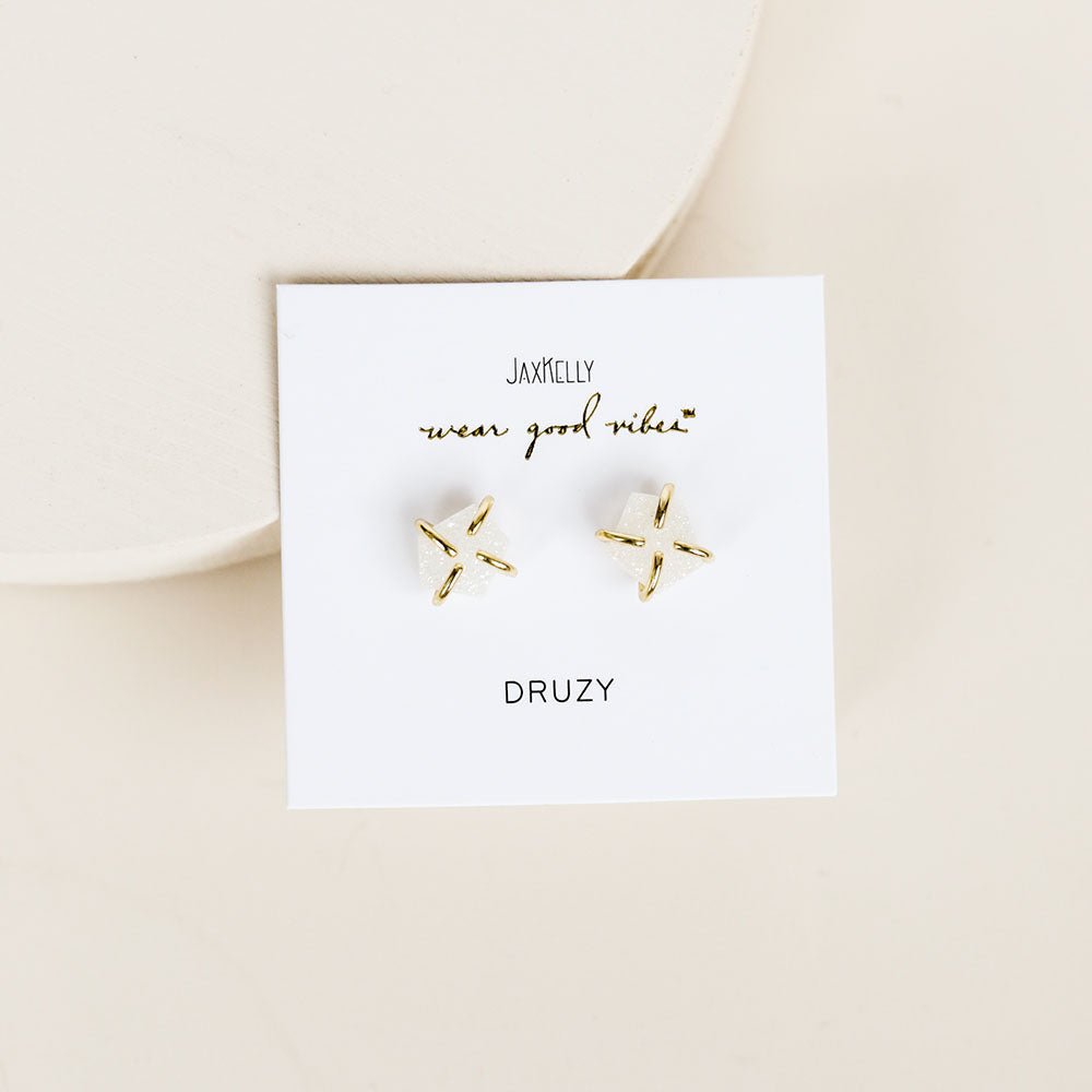 White Druzy Prong