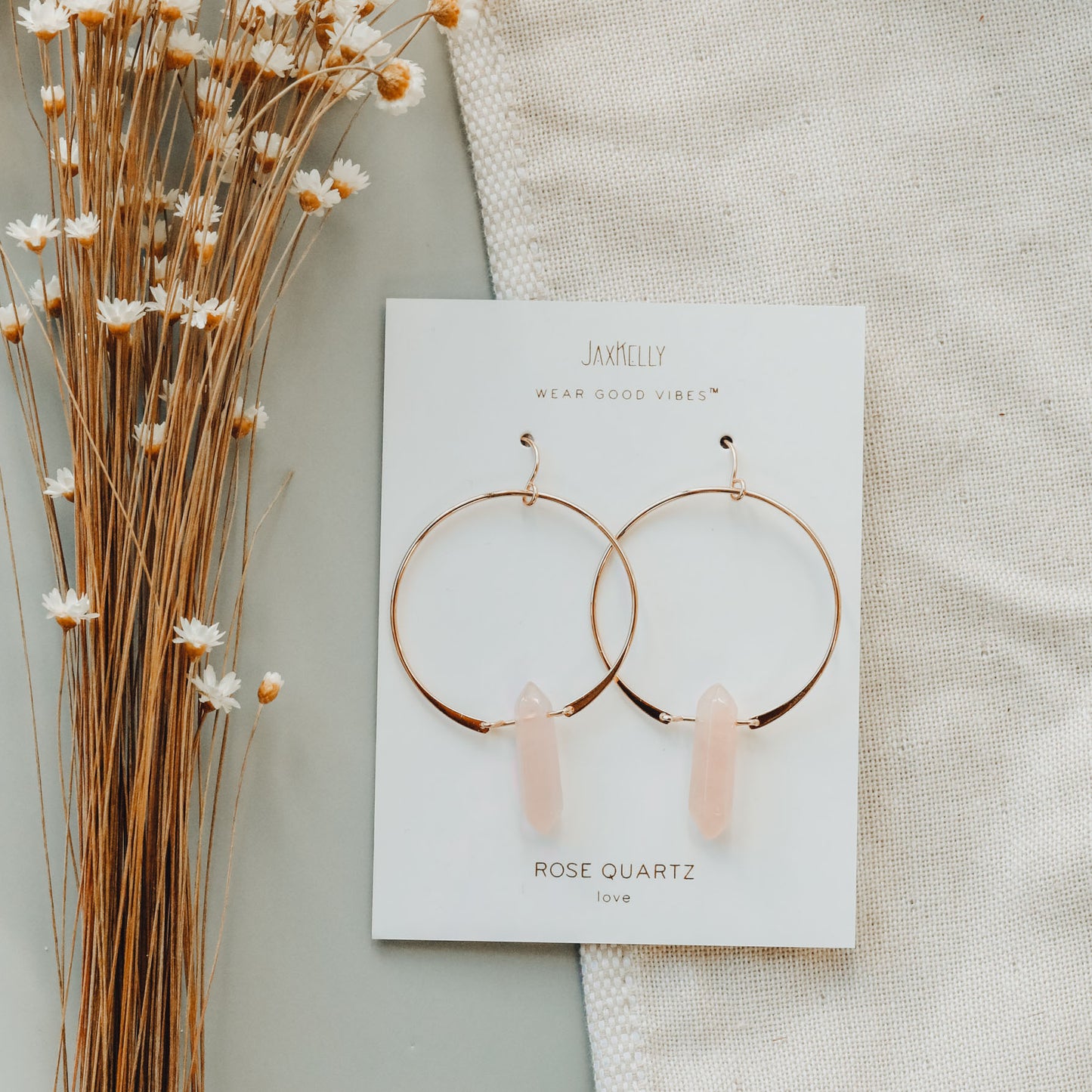 Rose Quartz Hoop - Love