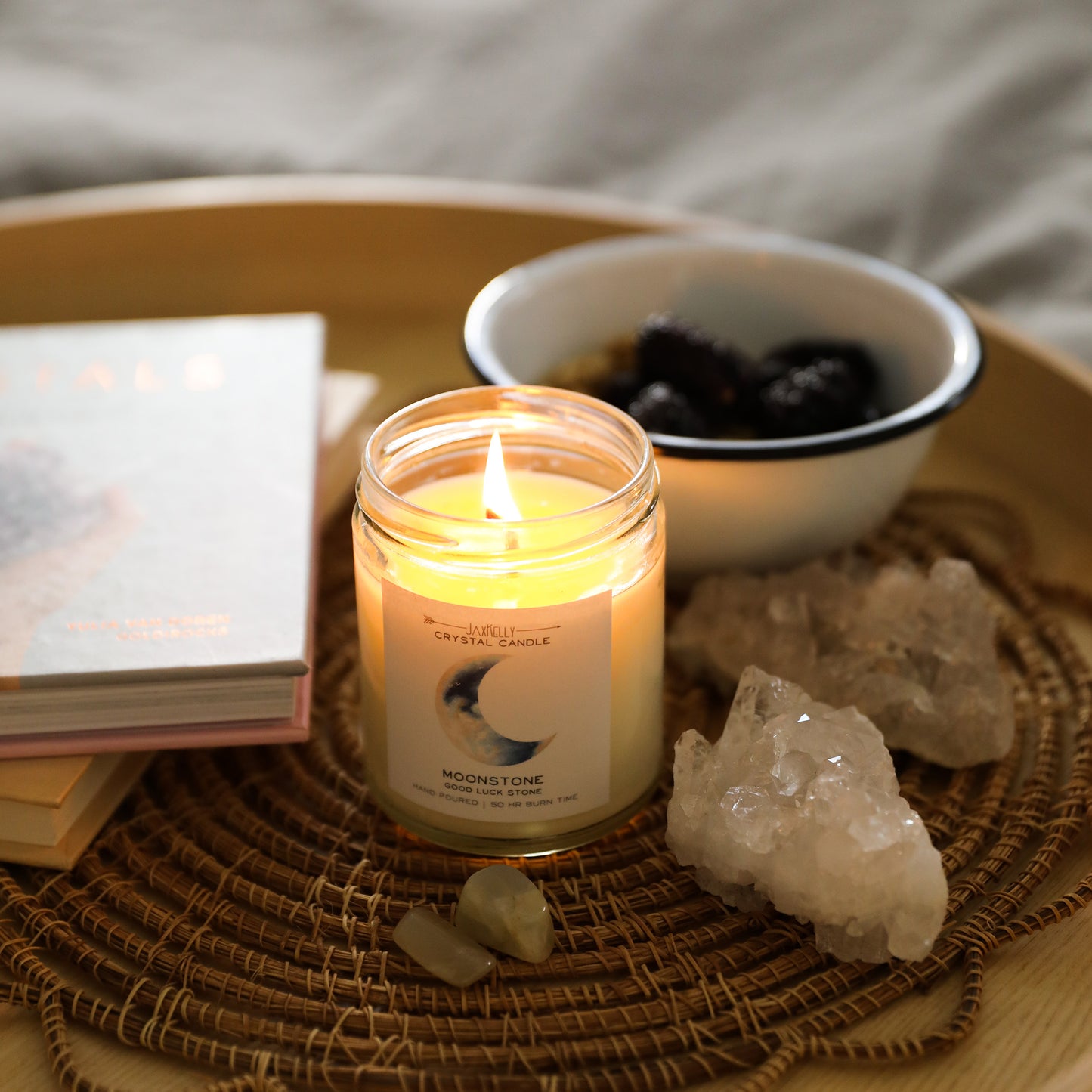 Moonstone Crystal Candle - Brings Good Luck