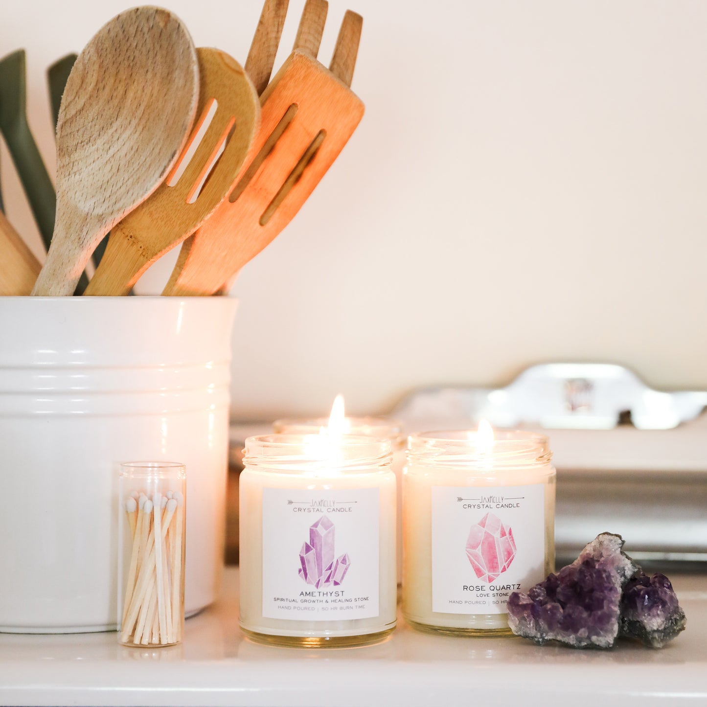 Amethyst Crystal Candle - Spiritual Growth & Healing