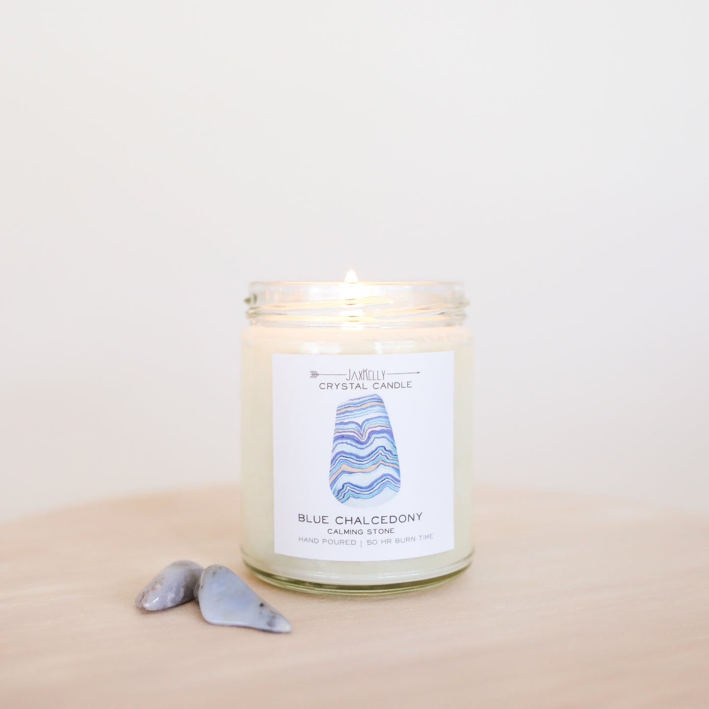Blue Chalcedony Crystal Candle - Calming