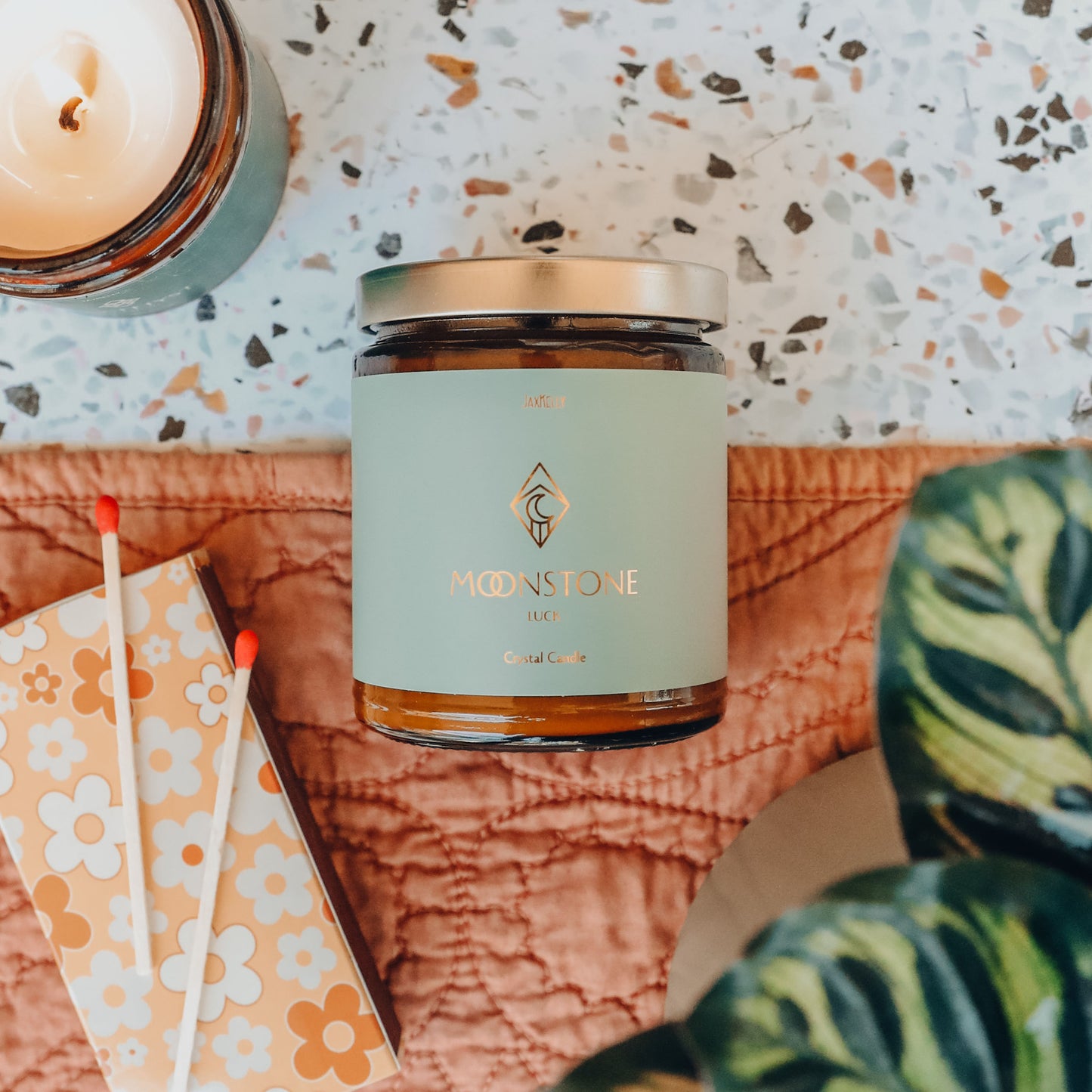 Amber Crystal Candle - Moonstone