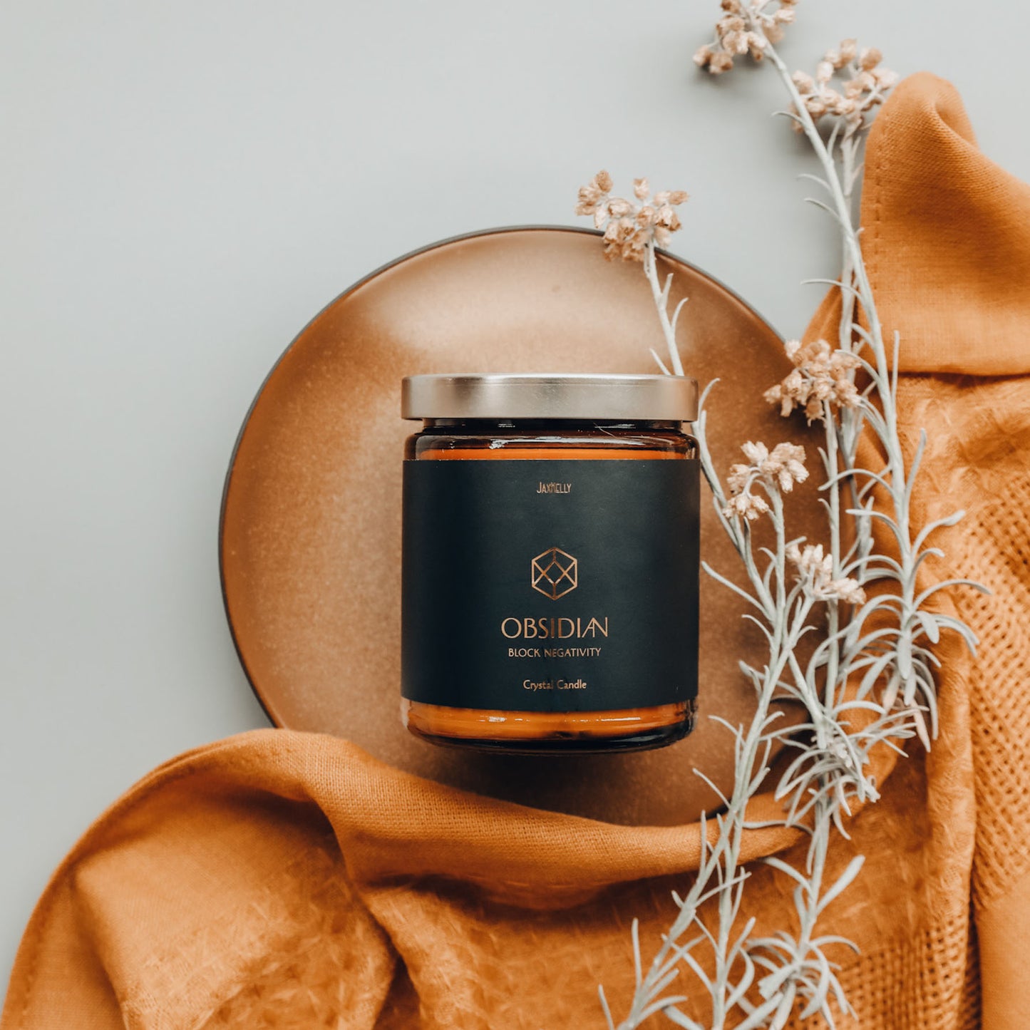Amber Crystal Candle - Obsidian