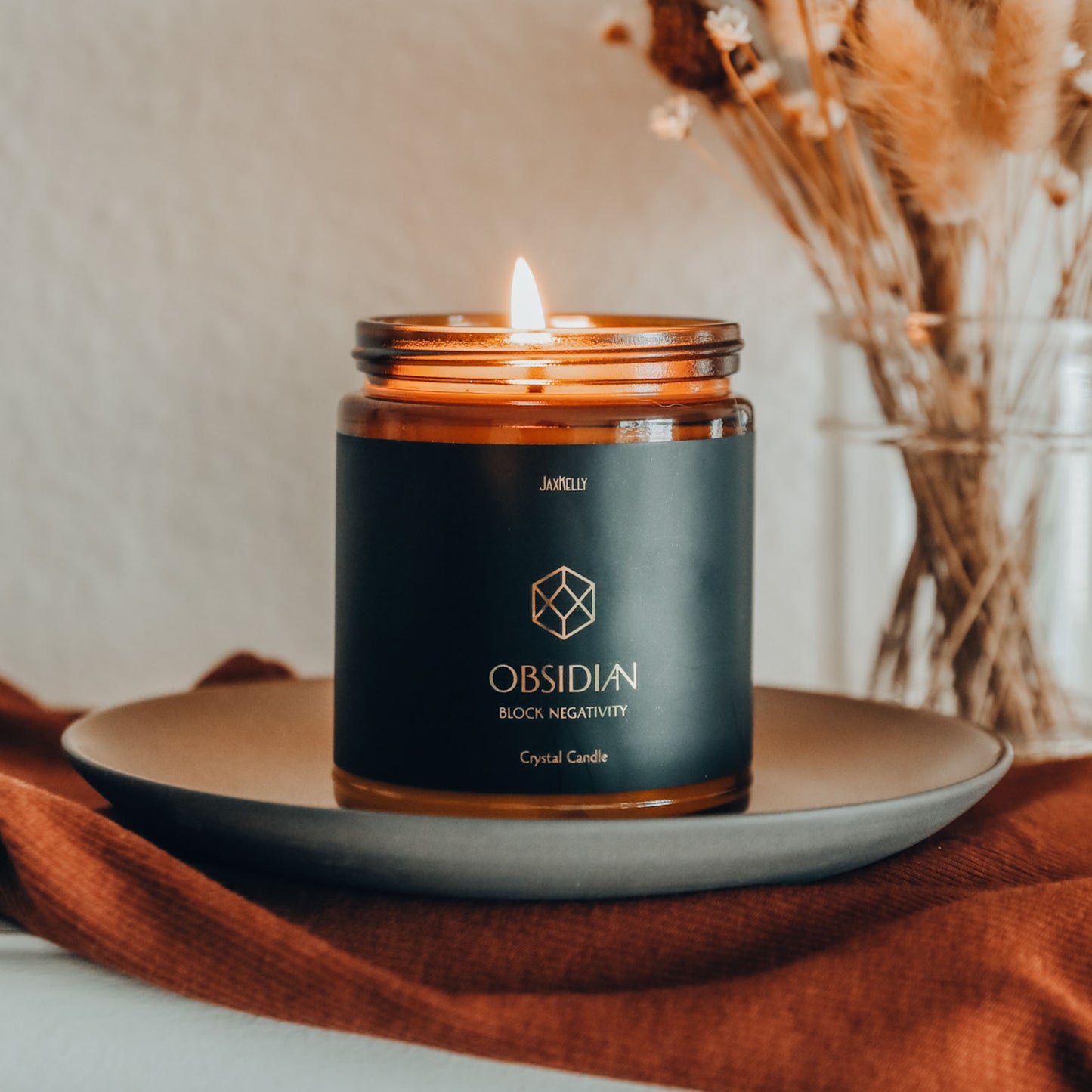 Amber Crystal Candle - Obsidian