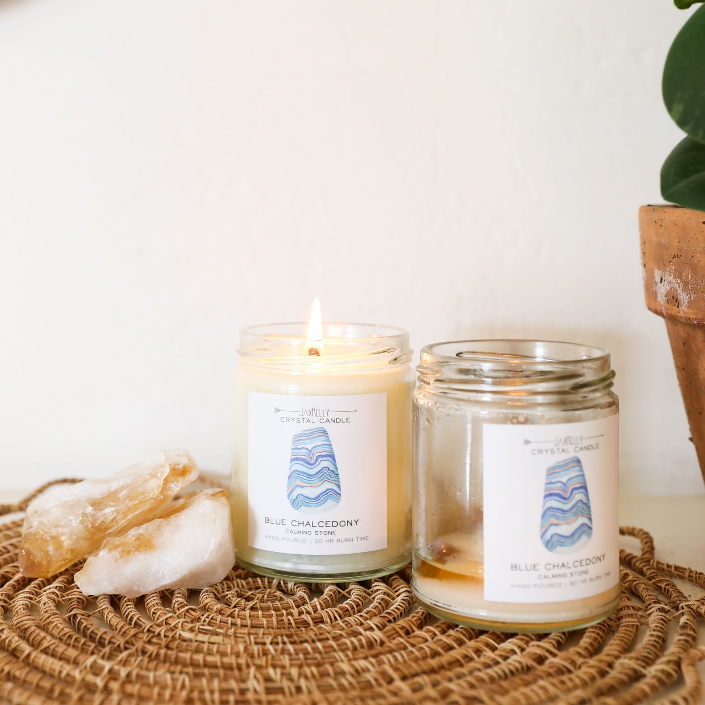 Blue Chalcedony Crystal Candle - Calming
