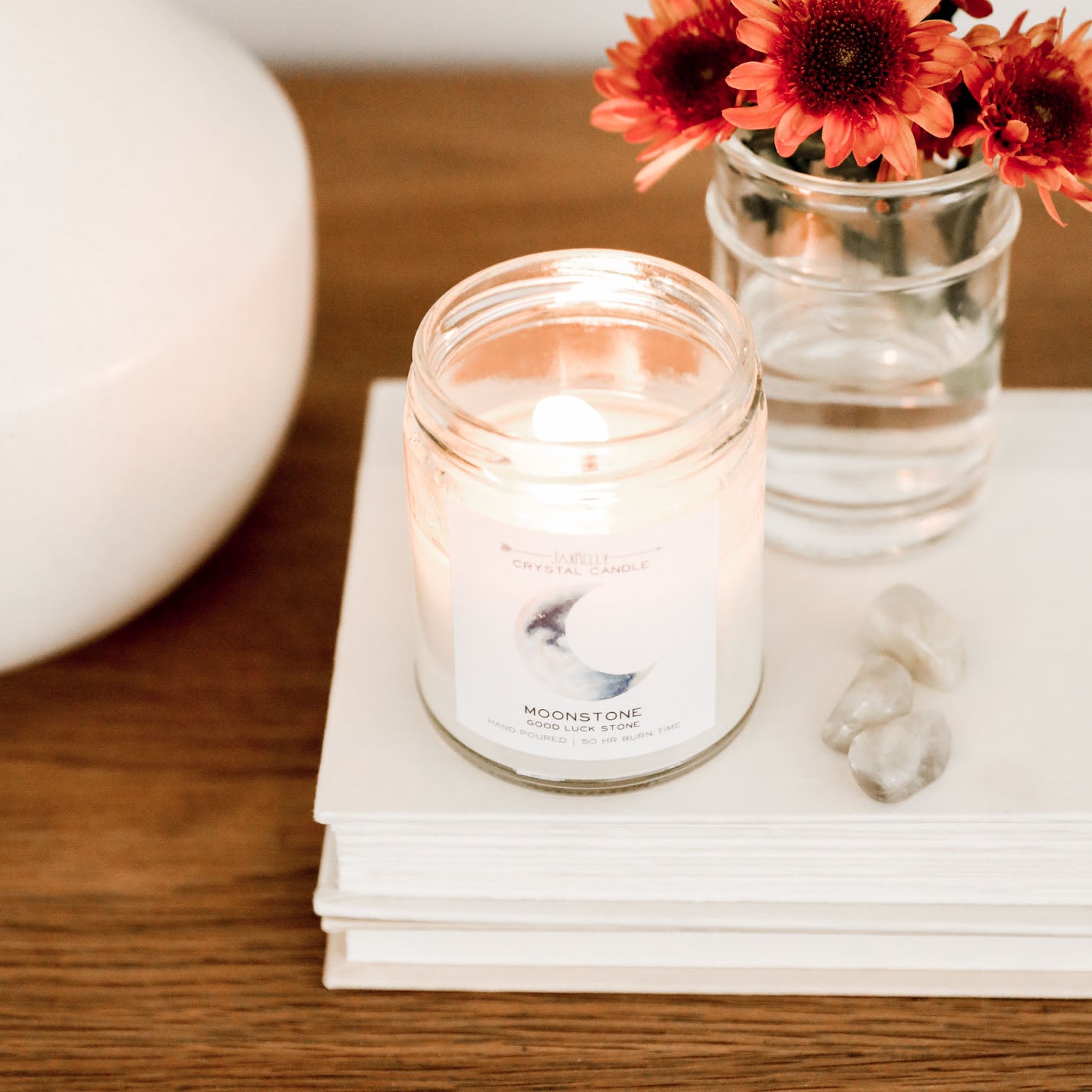 Moonstone Crystal Candle - Brings Good Luck