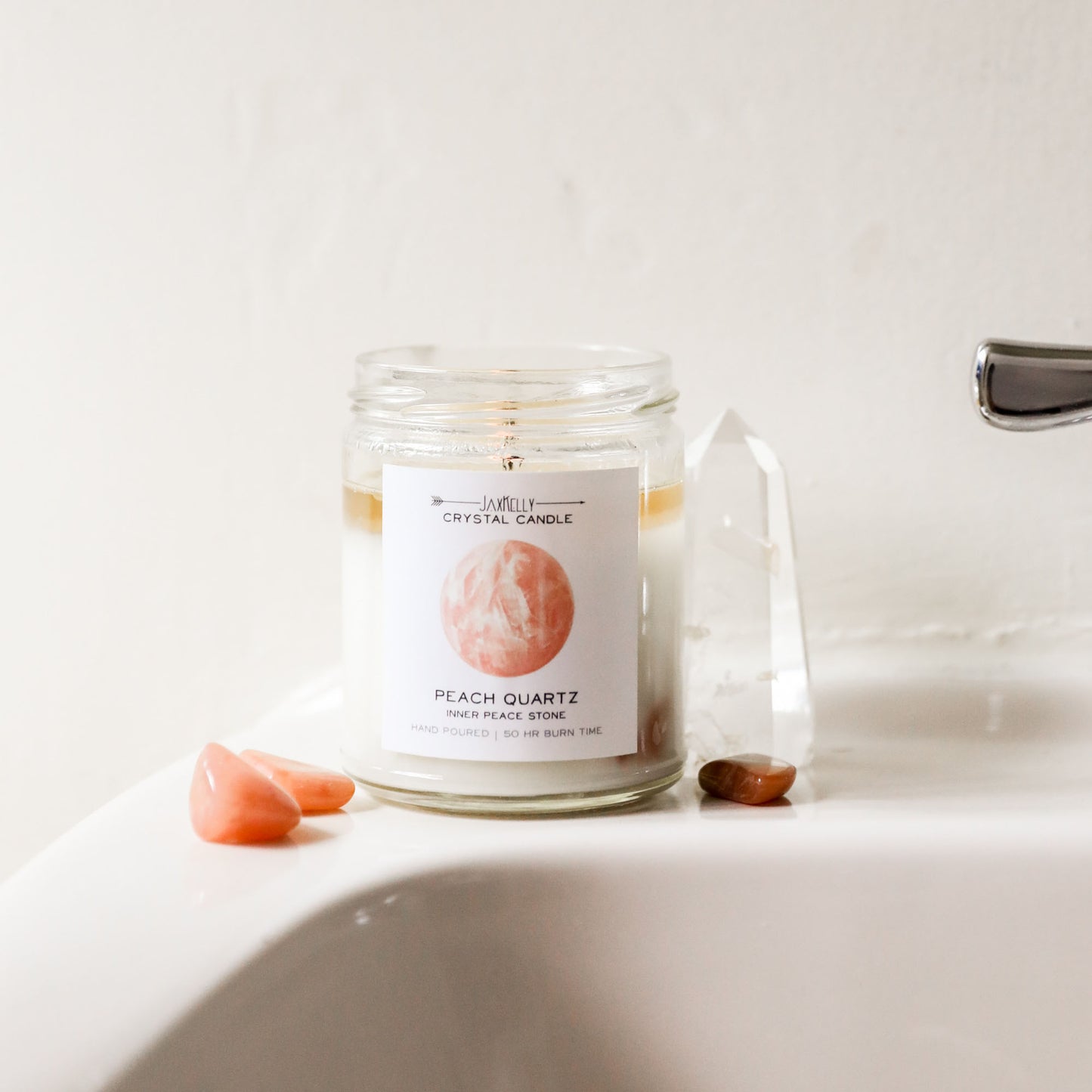 Peach Quartz Crystal Candle - Inner Peace