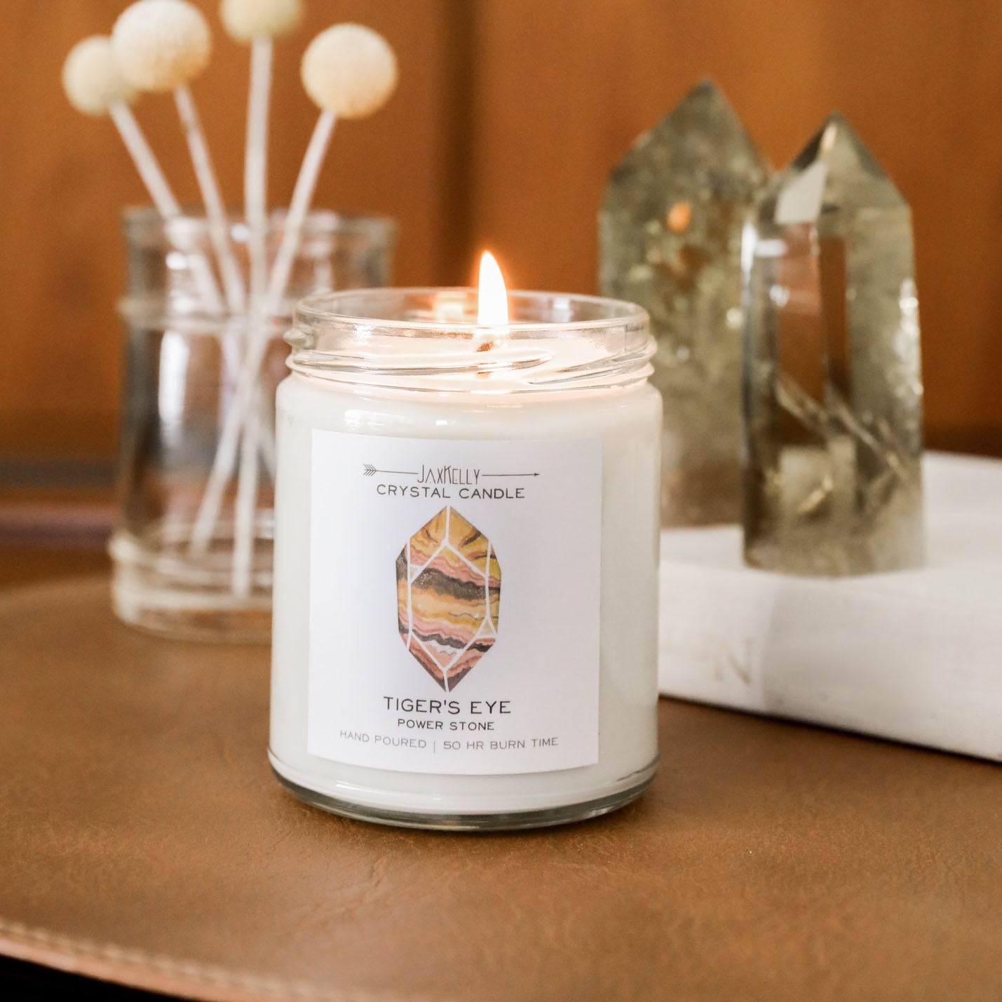 Tigers Eye Crystal Candle - Power