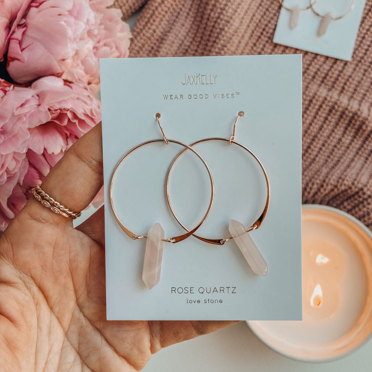 Rose Quartz Hoop - Love