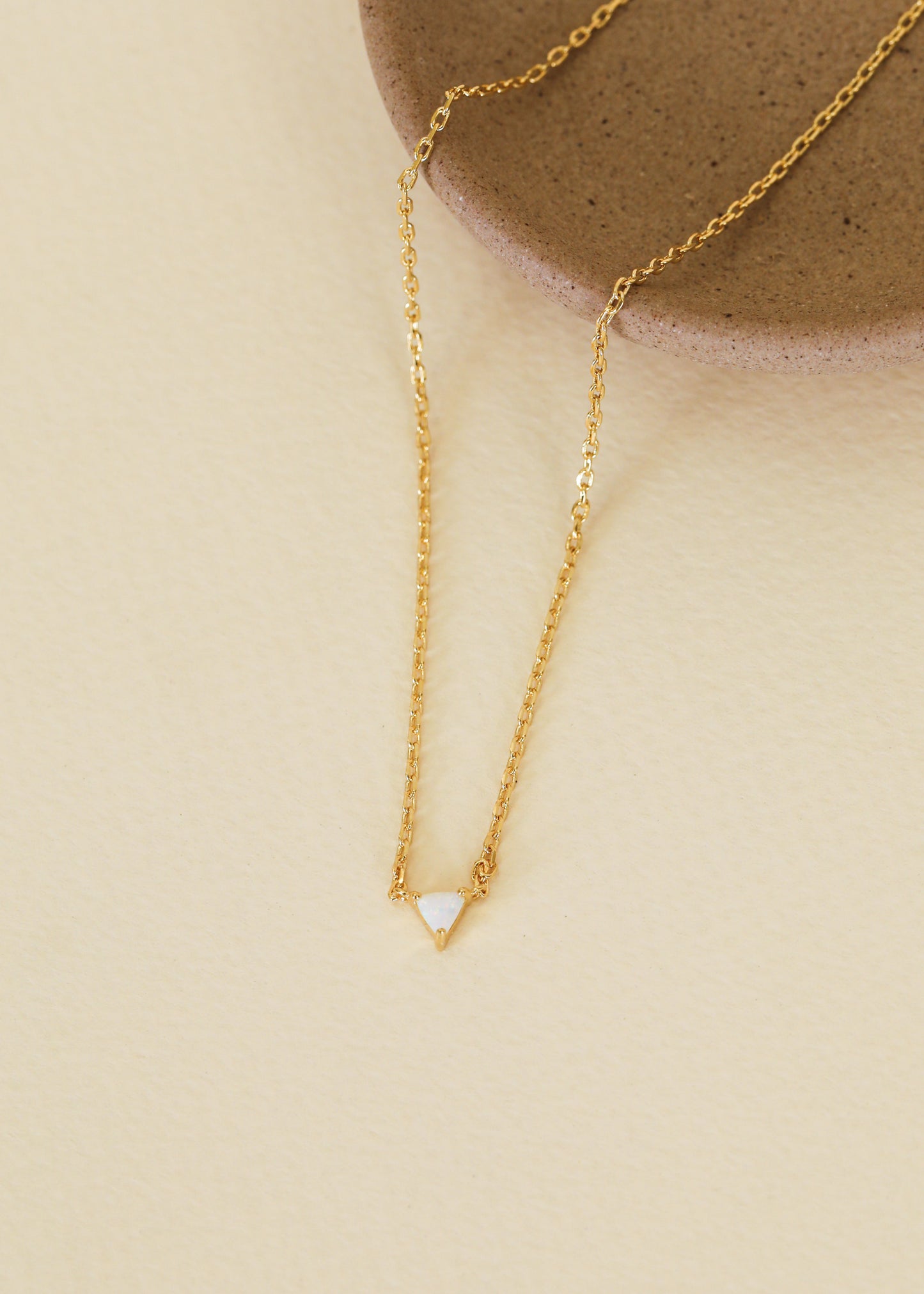 Triangle White Opal Pendant Necklace - 18k Gold Plated